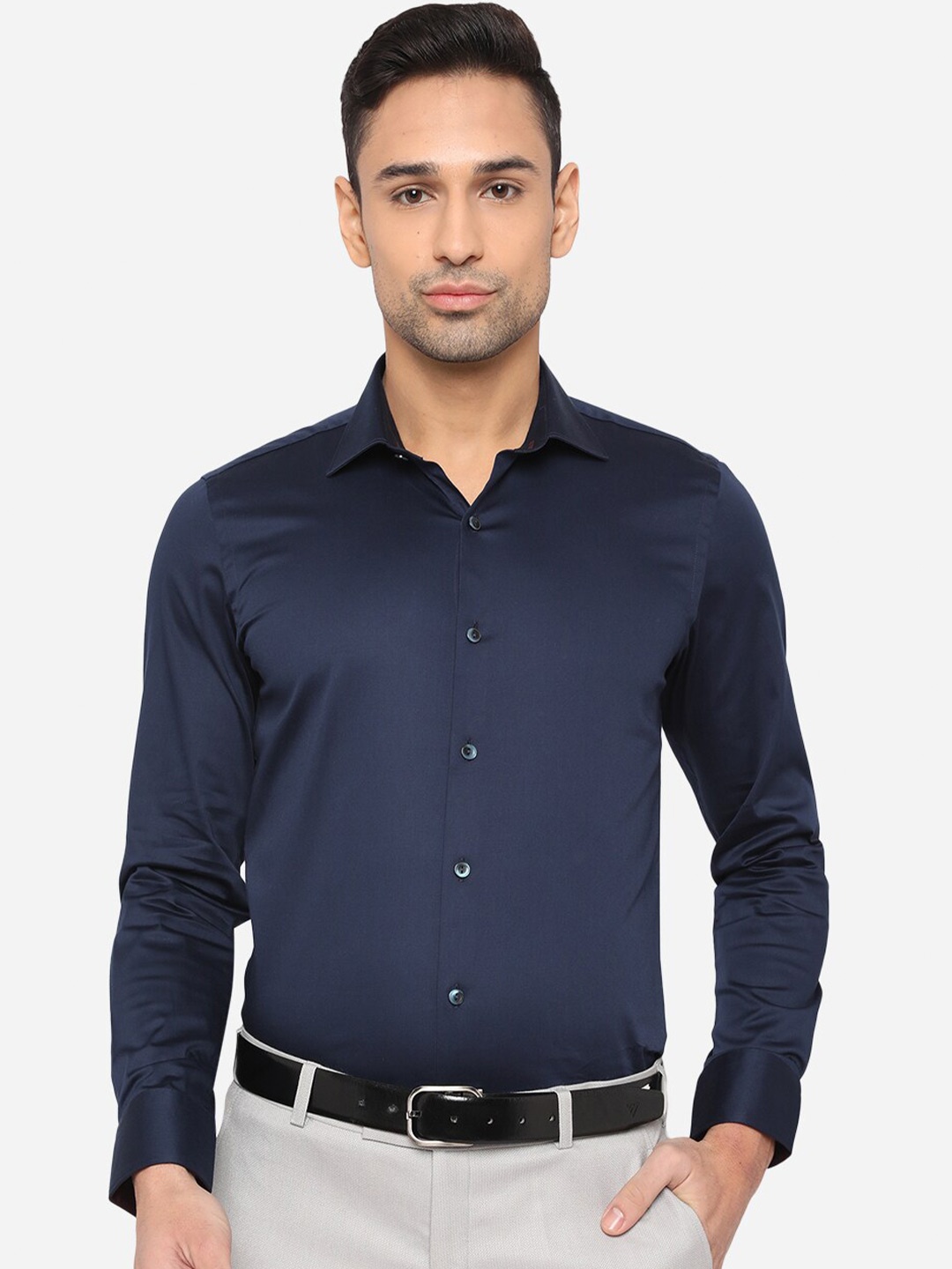 

WYRE Men Navy Blue Slim Fit Pure Cotton Formal Shirt