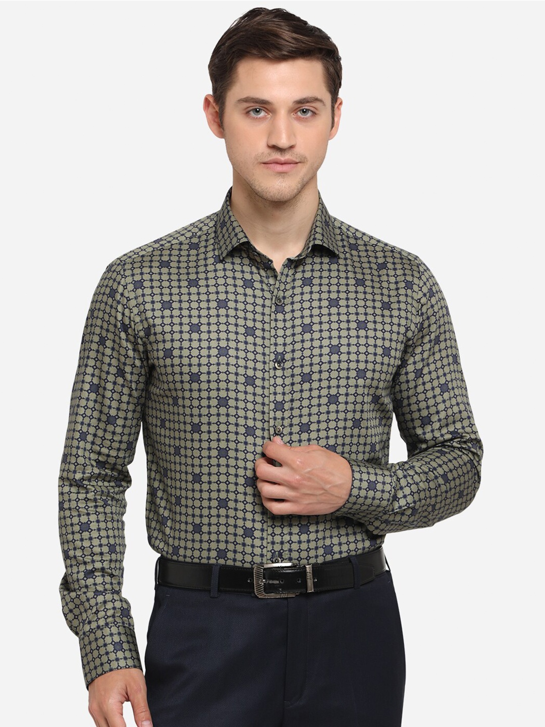 

WYRE Men Green Slim Fit Checked Pure Cotton Formal Shirt