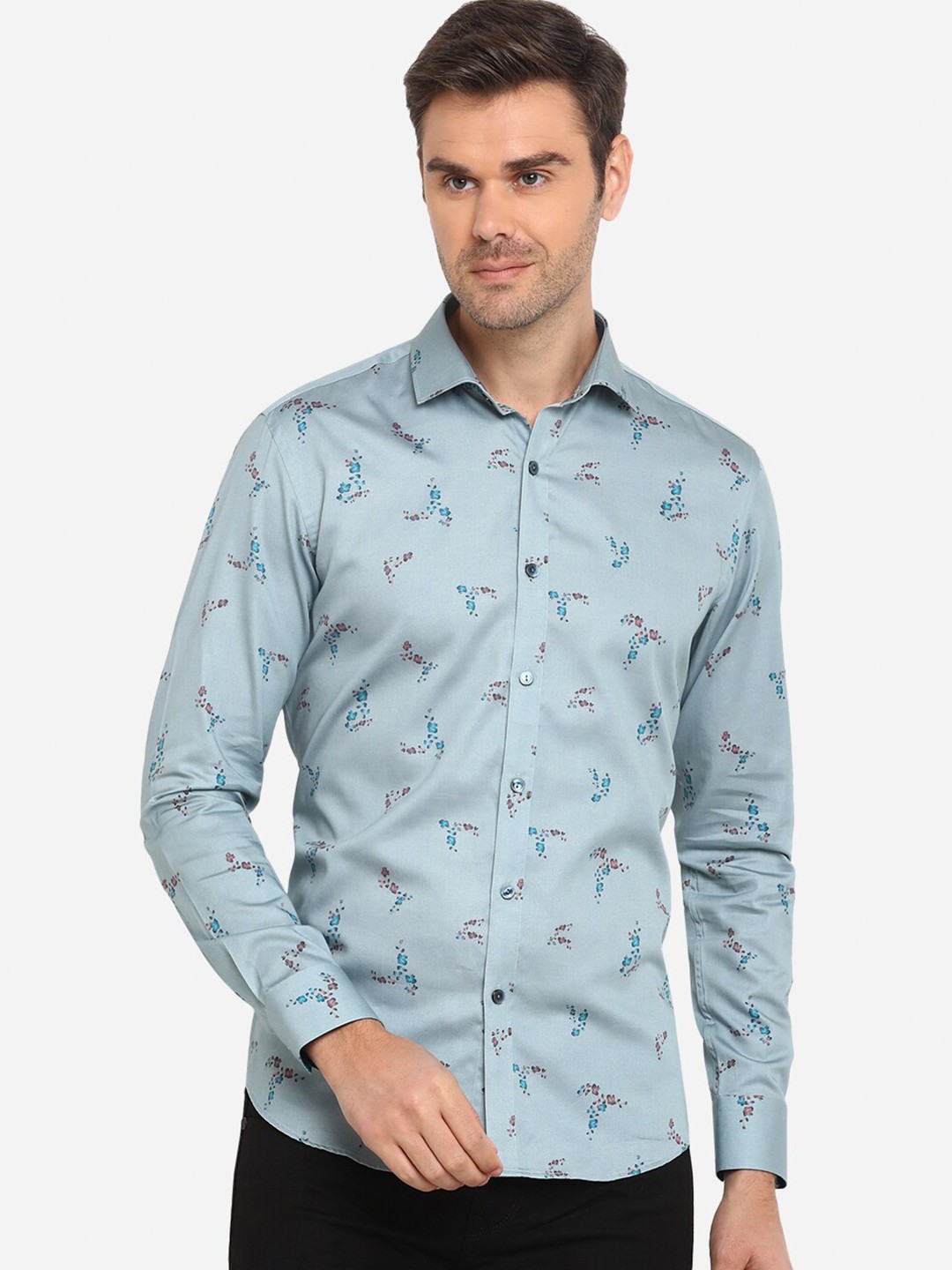 

WYRE Men Blue Slim Fit Floral Printed Pure Cotton Casual Shirt