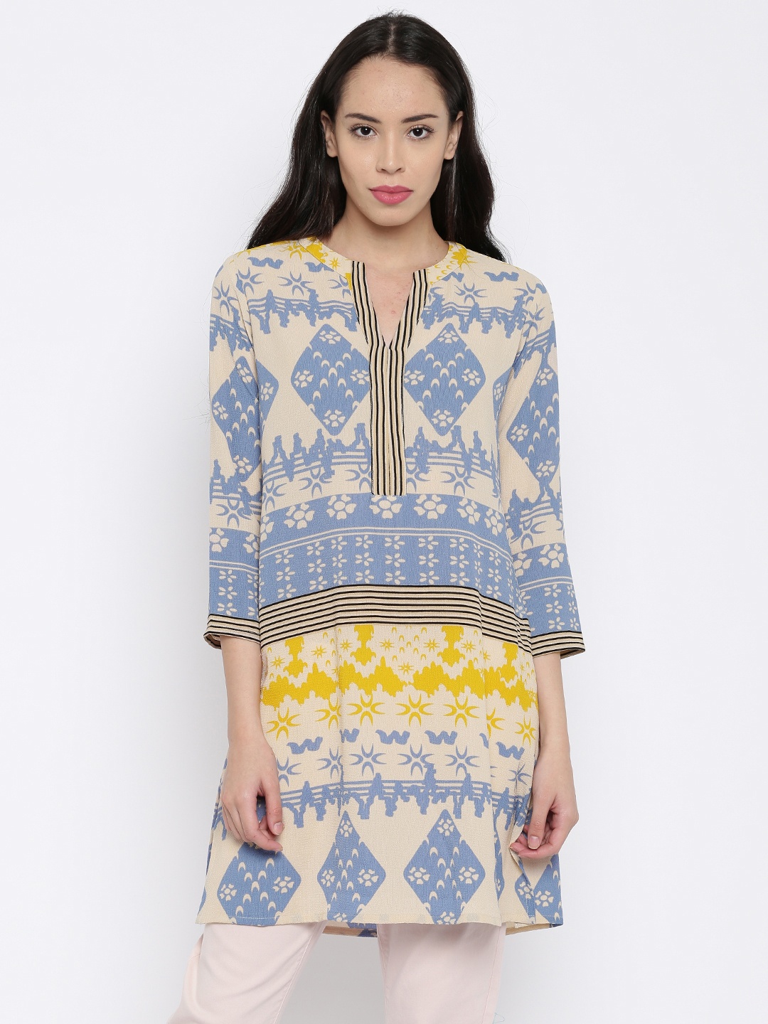 

AND Blue & Beige Printed Tunic