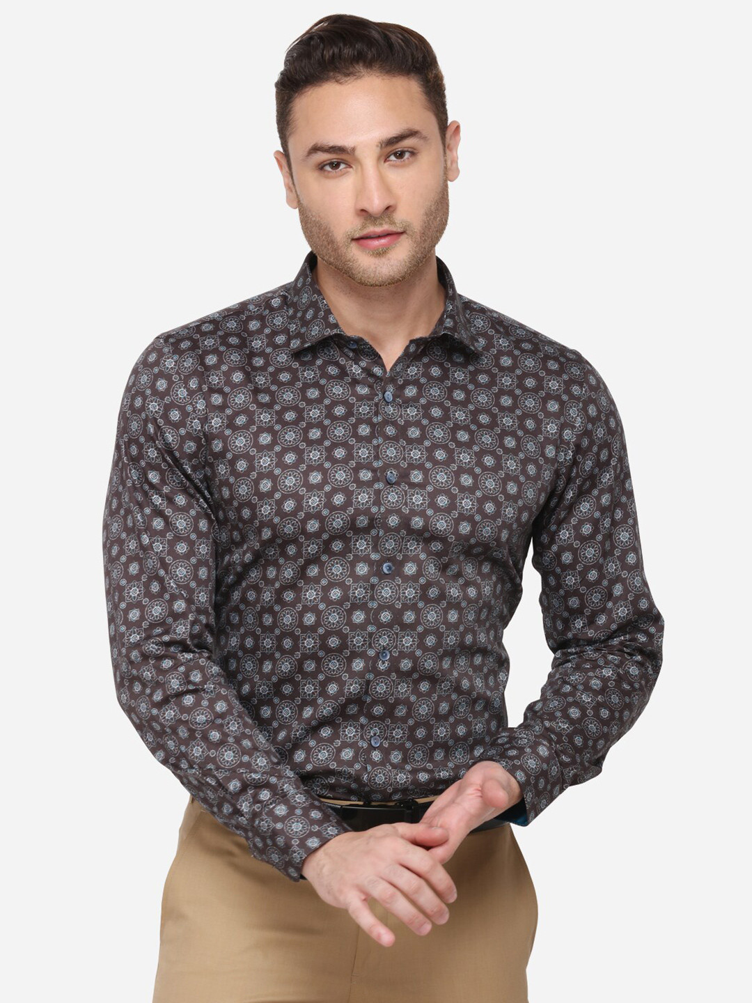

WYRE Men Brown Slim Fit Printed Formal Shirt