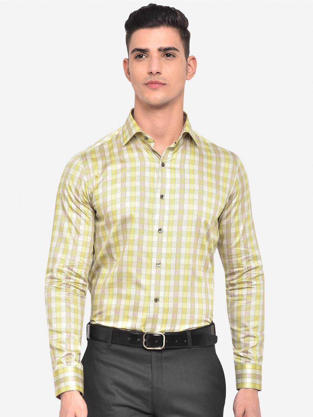 

WYRE Men Yellow Slim Fit Gingham Checks Checked Formal Shirt