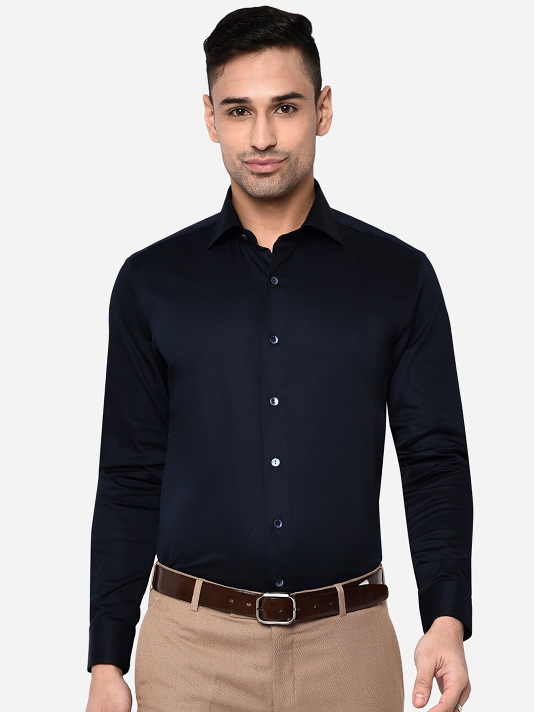 

WYRE Men Navy Blue Slim Fit Pure Cotton Formal Shirt