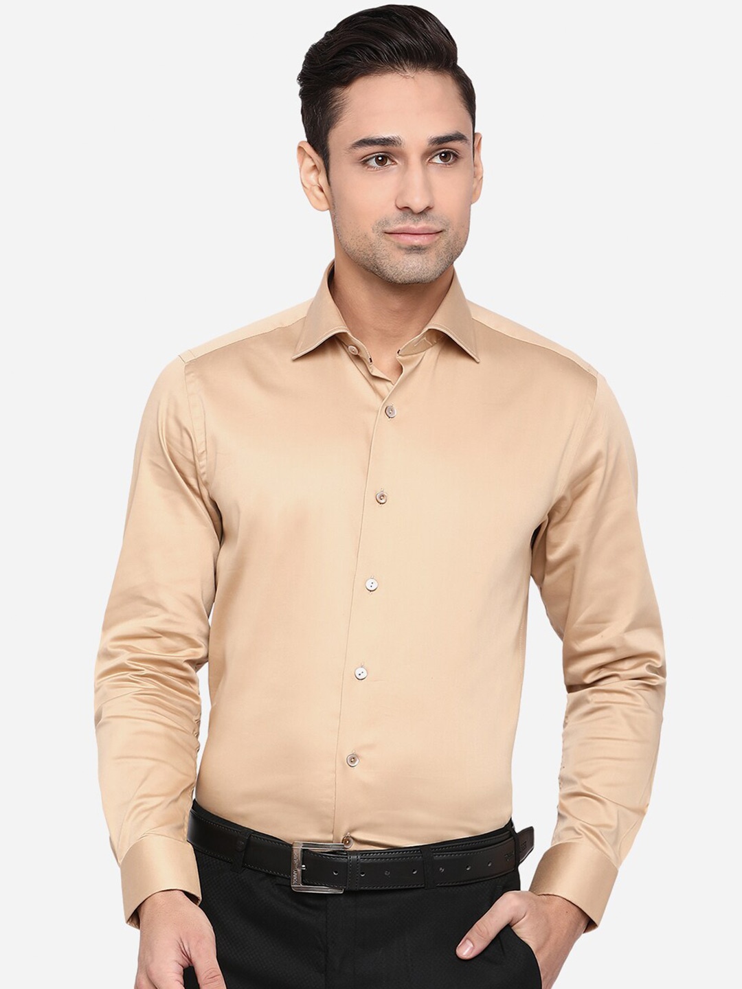 

WYRE Men Beige Slim Fit Pure Cotton Formal Shirt
