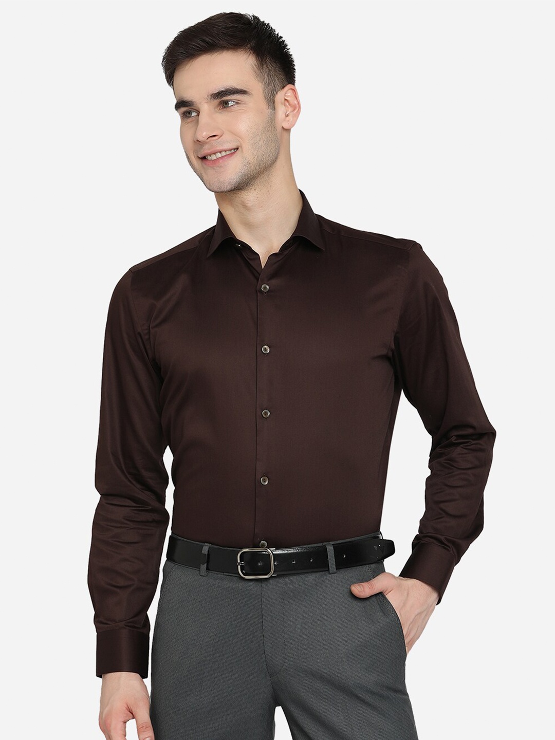 

WYRE Men Brown Slim Fit Pure Cotton Formal Shirt