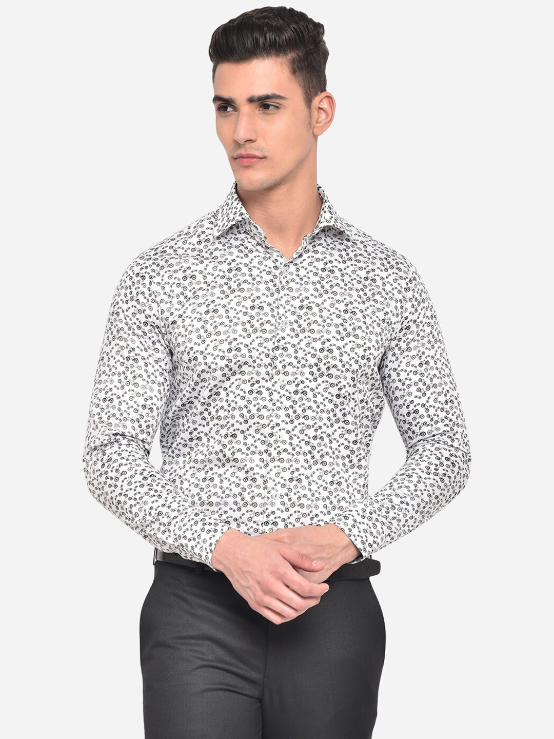 

WYRE Men White Slim Fit Printed Pure Cotton Formal Shirt
