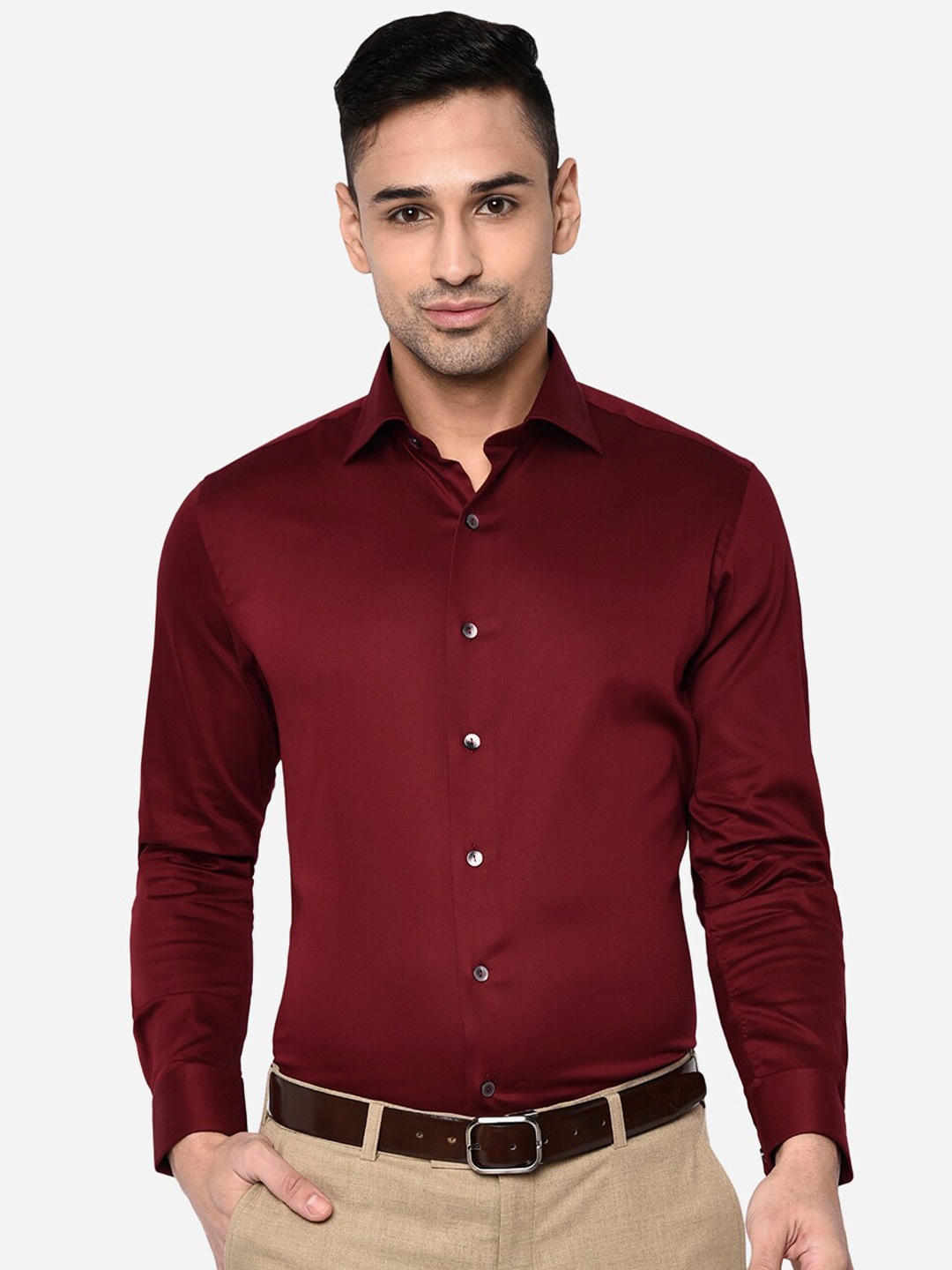 

WYRE Men Maroon Slim Fit Pure Cotton Formal Shirt