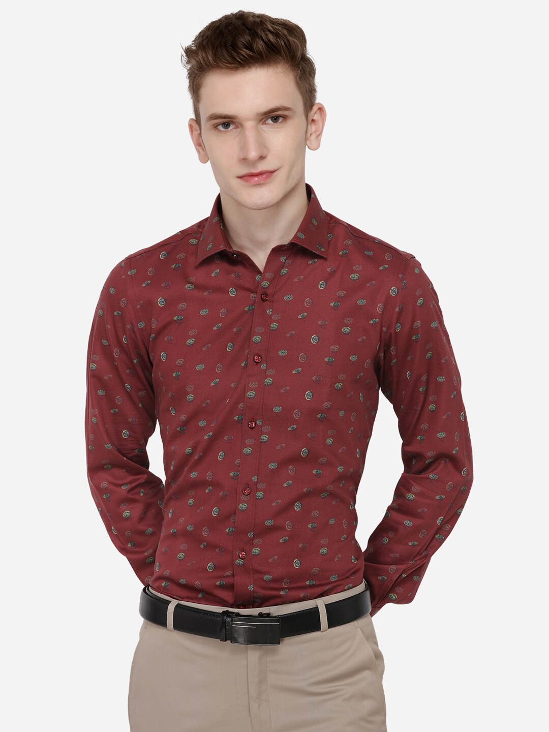 

WYRE Men Red Floral Printed Pure Cotton Formal Shirt