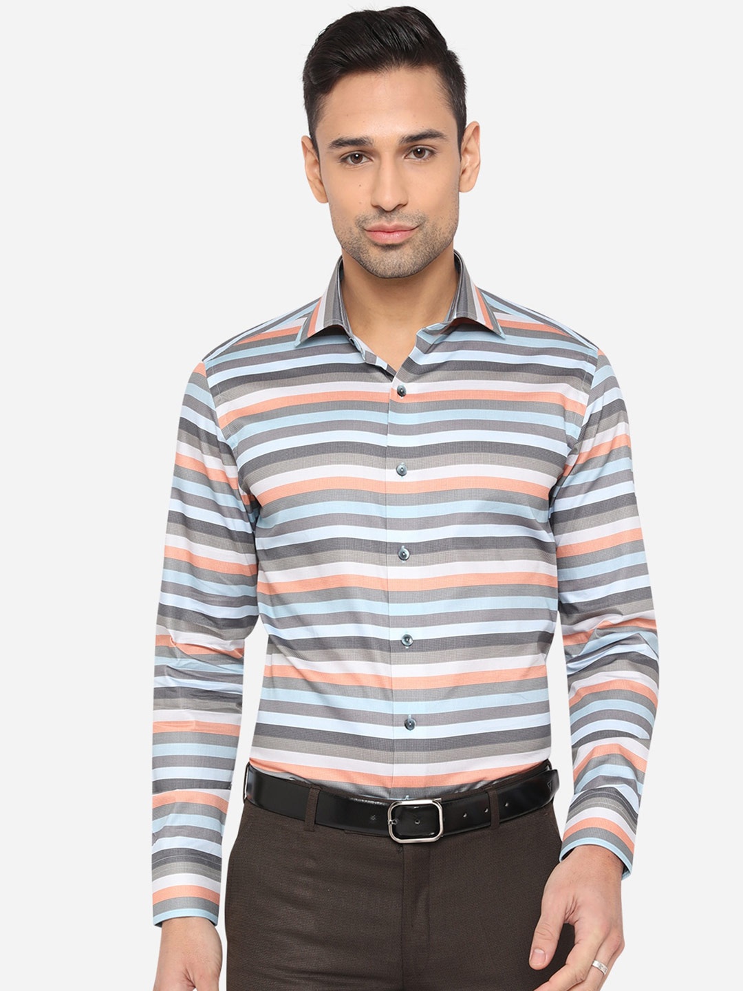 

WYRE Men Multicoloured Slim Fit Horizontal Stripes Striped Pure Cotton Formal Shirt, Multi
