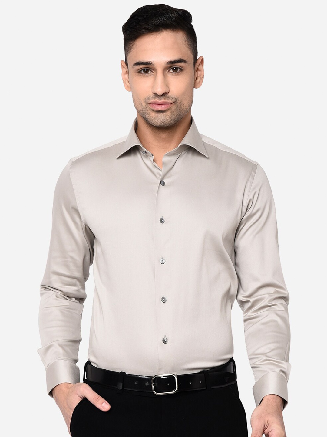 

WYRE Men Grey Slim Fit Pure Cotton Formal Shirt