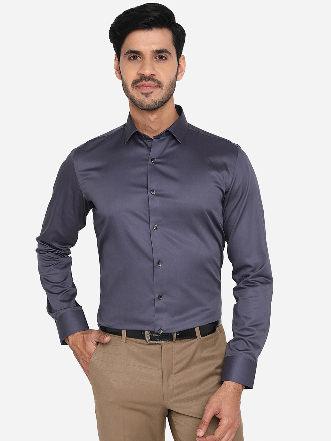 

WYRE Men Grey Slim Fit Pure Cotton Formal Shirt