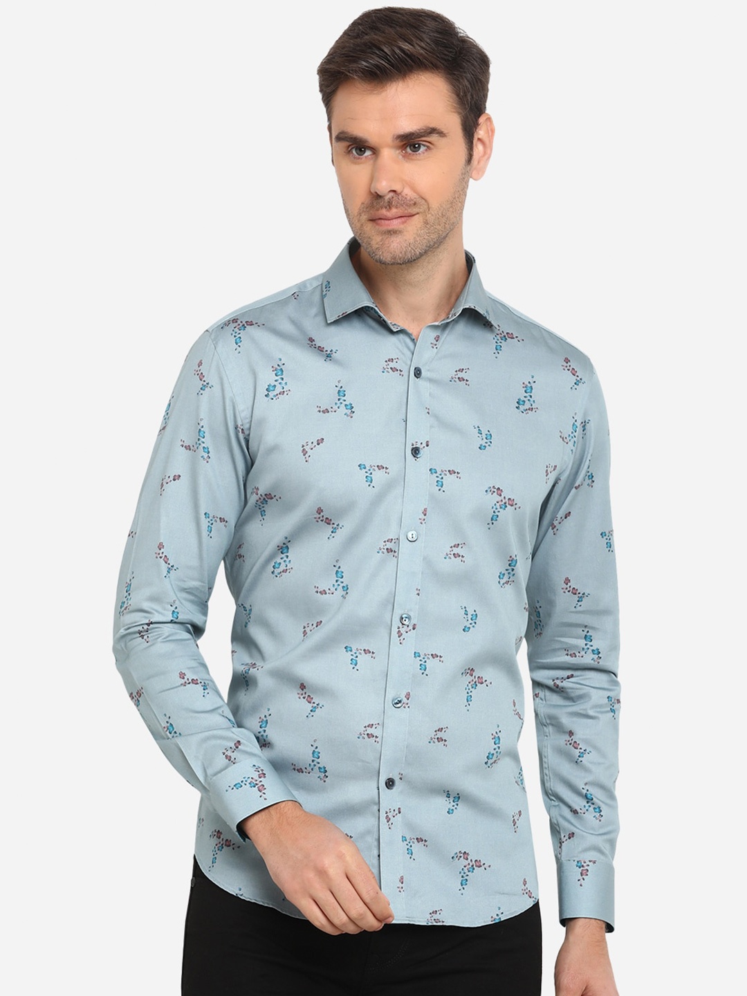 

WYRE Men Blue Slim Fit Floral Printed Pure Cotton Casual Shirt