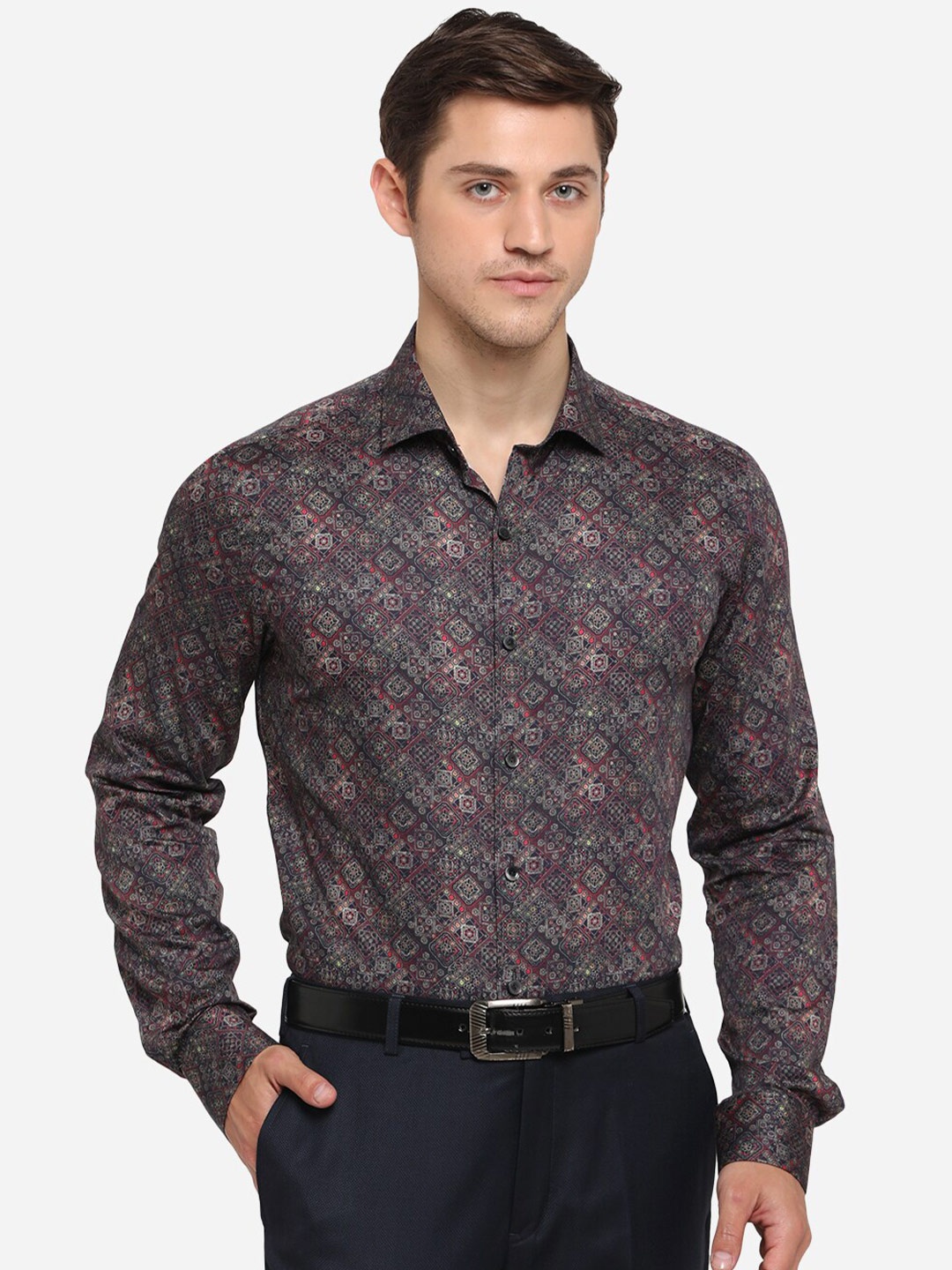 

WYRE Men Blue Slim Fit Printed Pure Cotton Formal Shirt