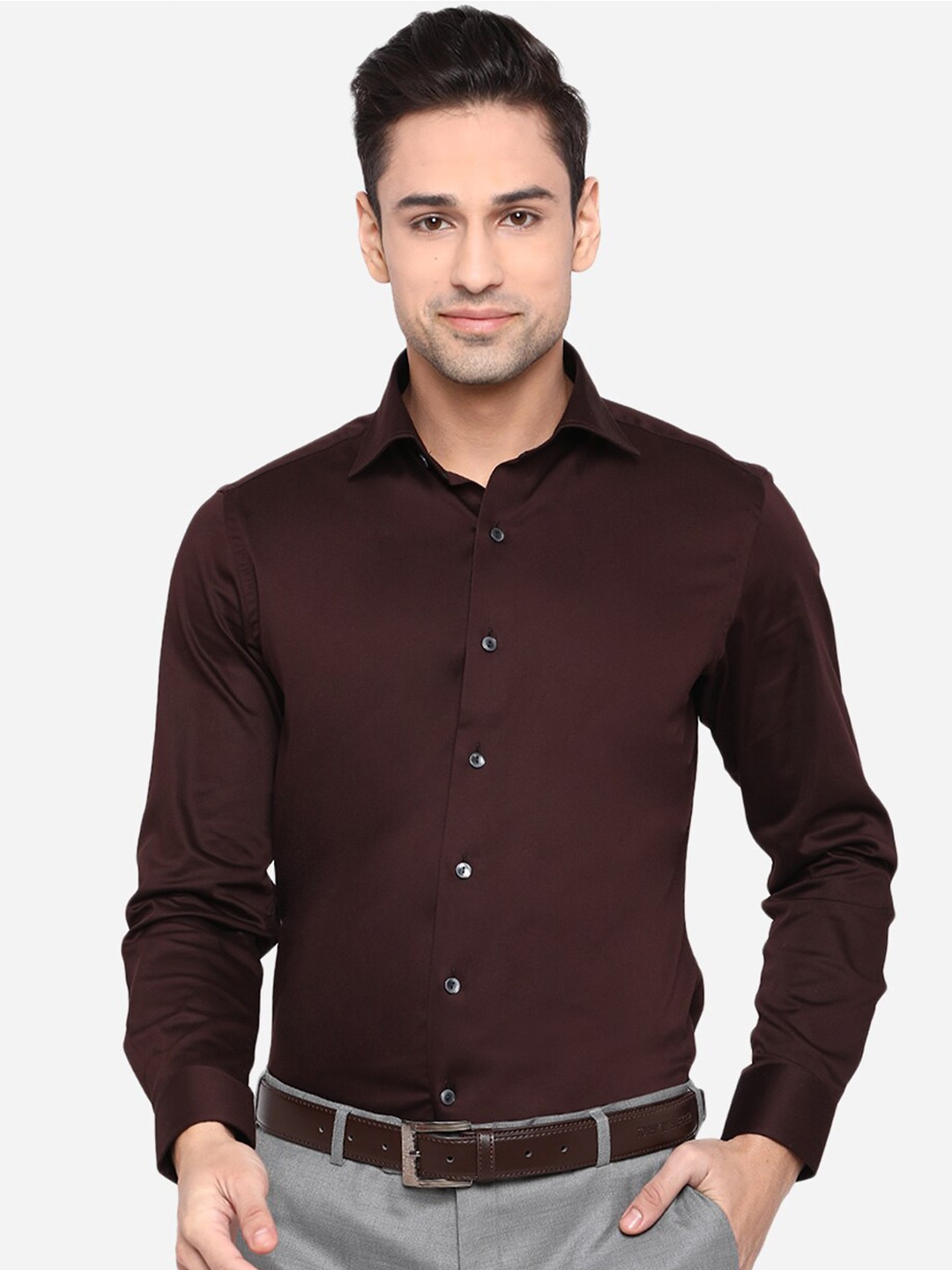 

WYRE Men Brown Slim Fit Pure Cotton Formal Shirt
