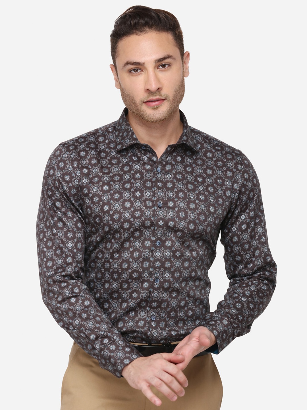 

WYRE Men Brown Slim Fit Floral Printed Formal Shirt