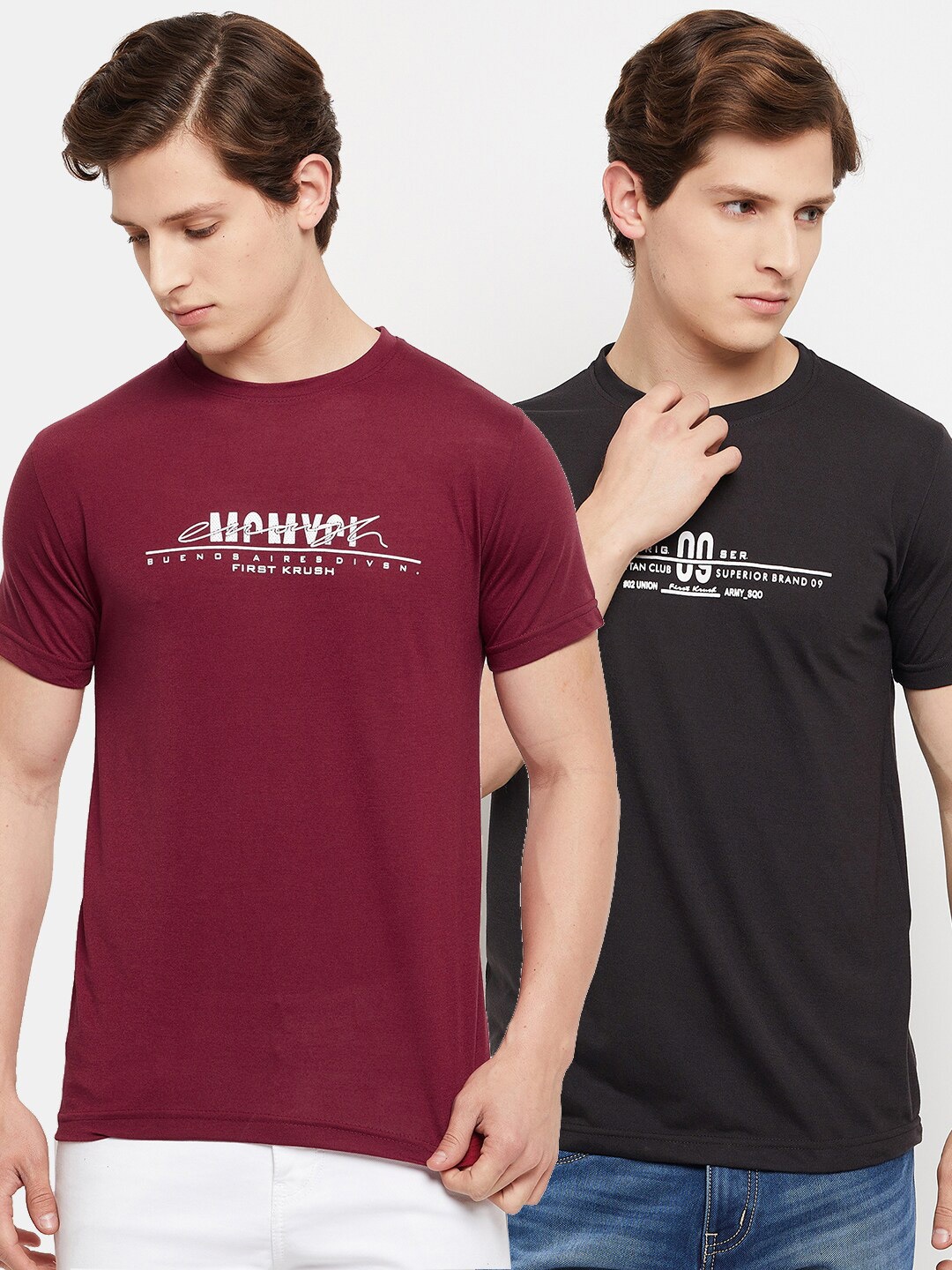 

FirstKrush Men Maroon & Black Typography 2 Printed T-shirt