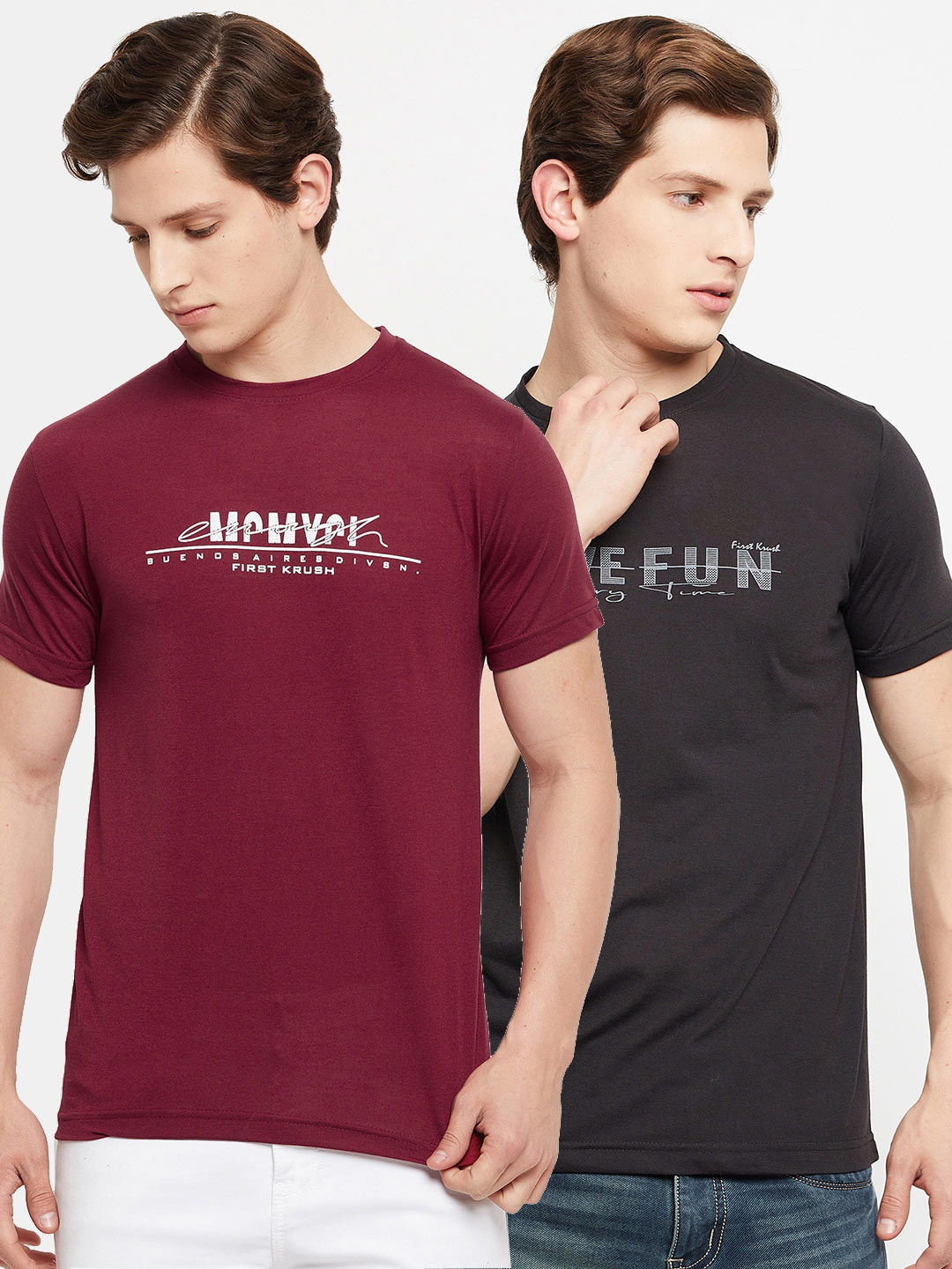 

FirstKrush Men Maroon & Black Typography 2 Printed T-shirt