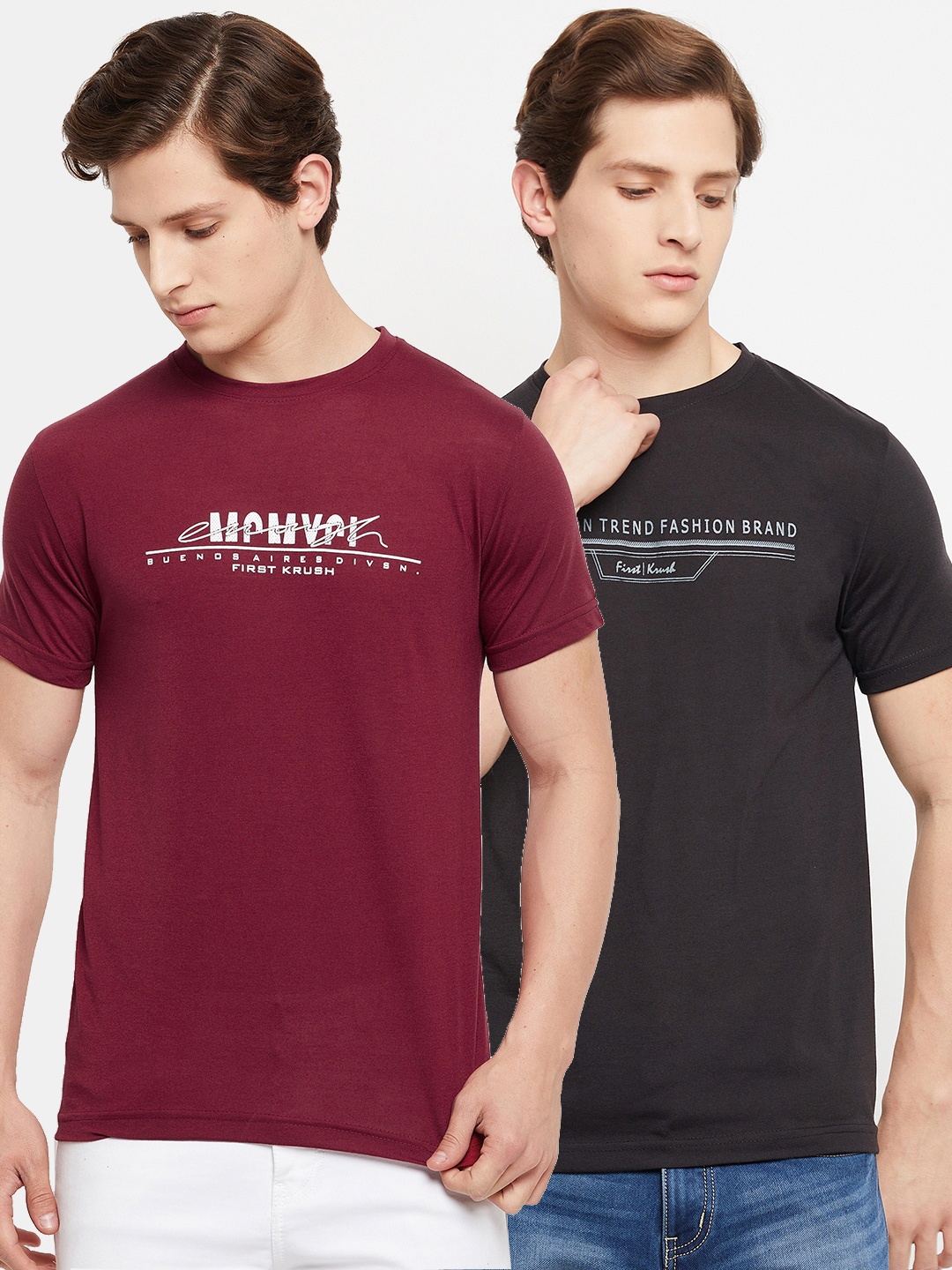 

FirstKrush Men Maroon & Black Typography 2 Printed T-shirt