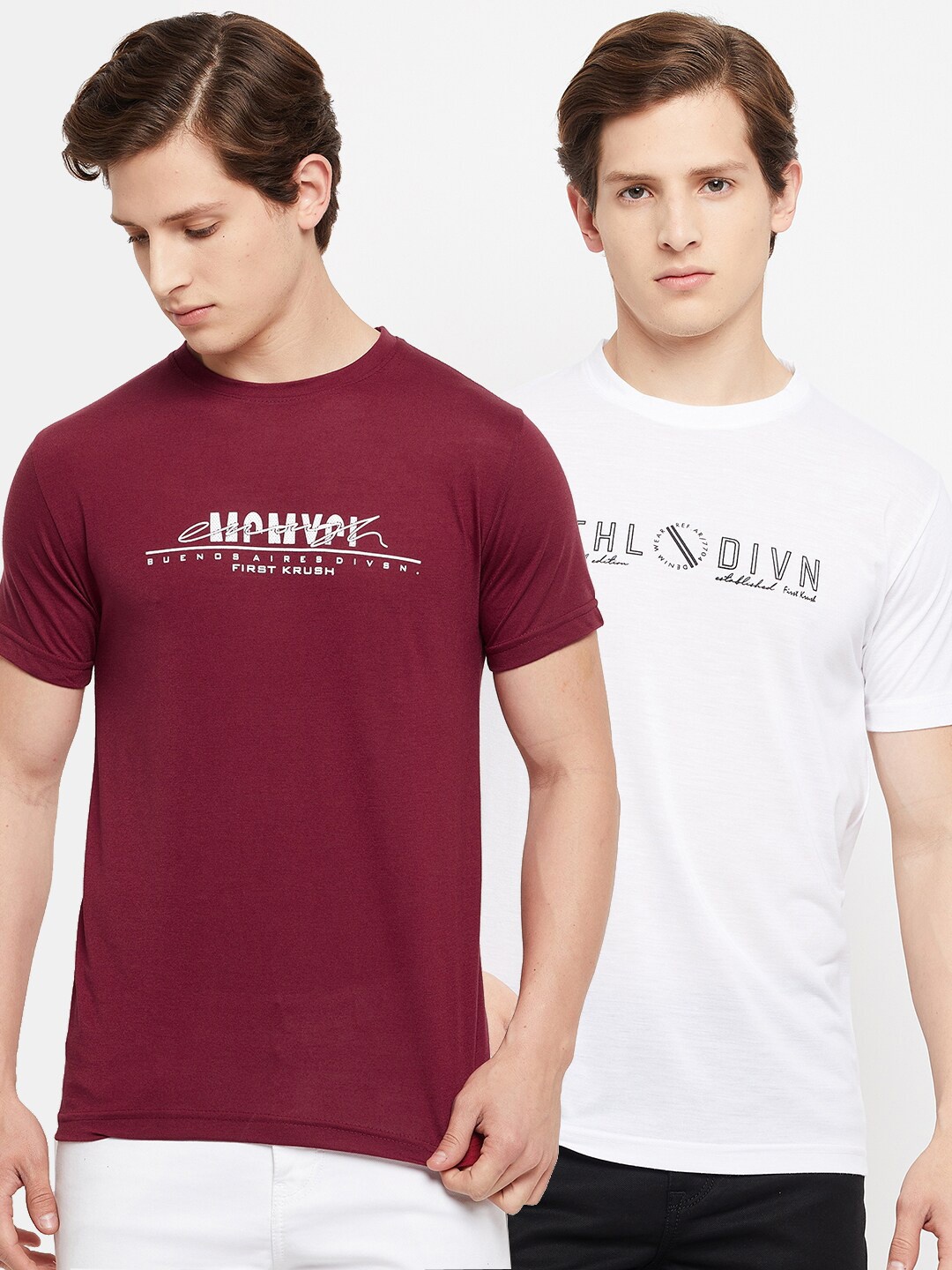 

FirstKrush Men Maroon & White Typography 2 Printed T-shirt