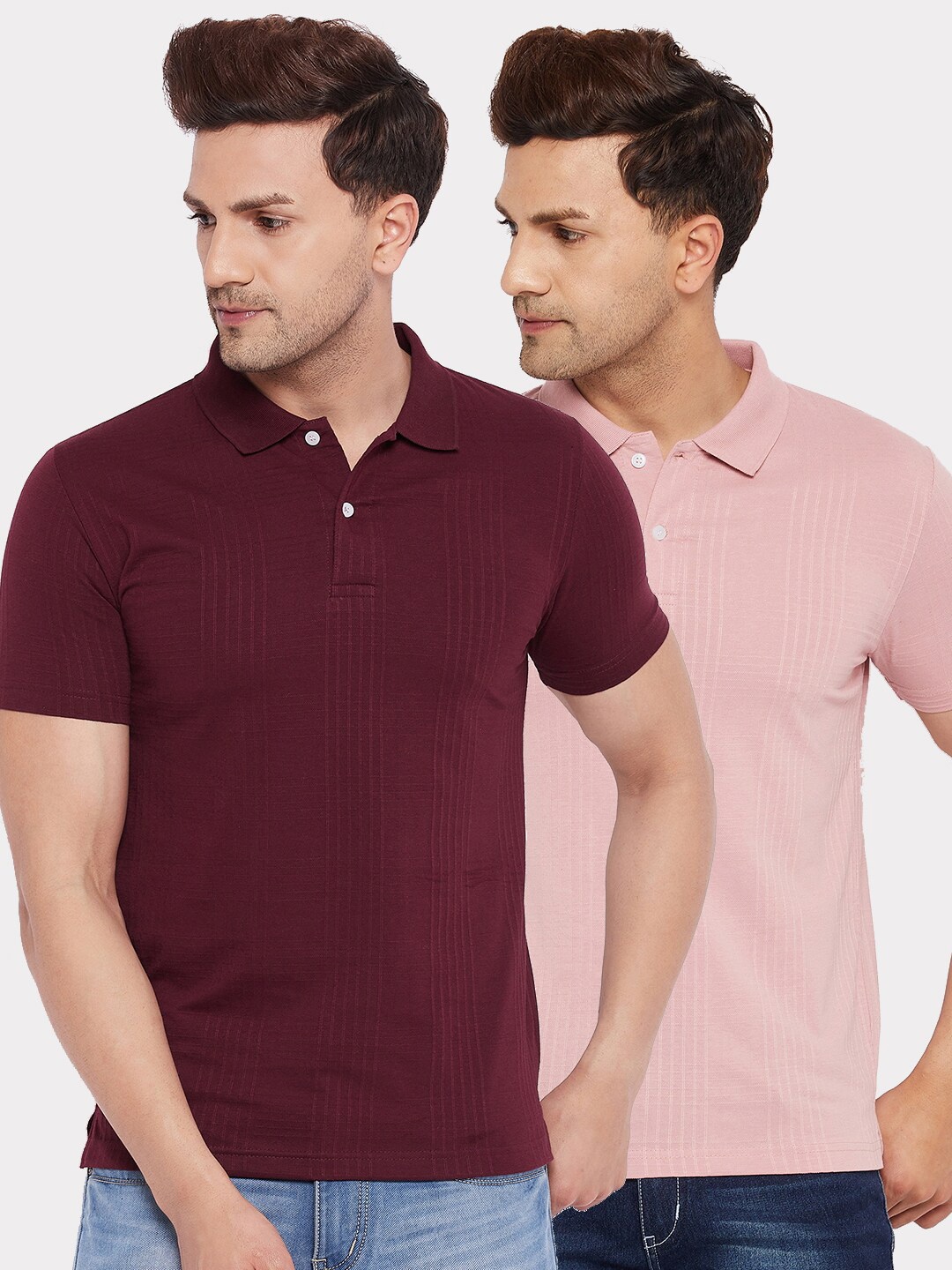 

FirstKrush Men Set Of 2 Maroon & Peach-Coloured Polo Collar T-shirt