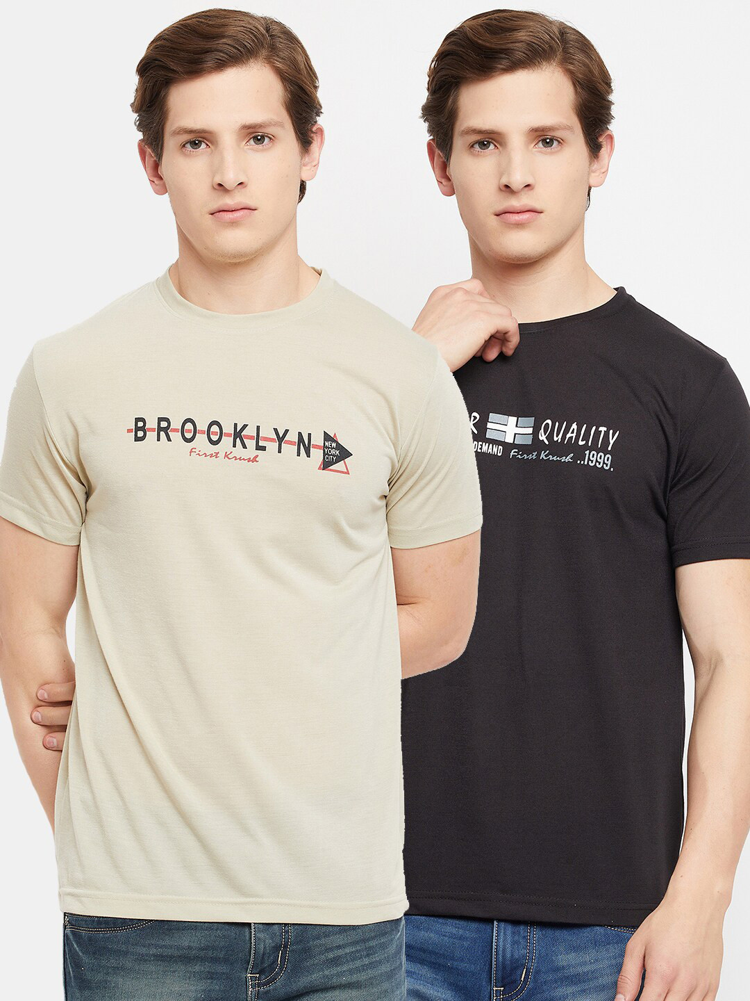 

FirstKrush Men Beige & Black Typography 2 T-shirt