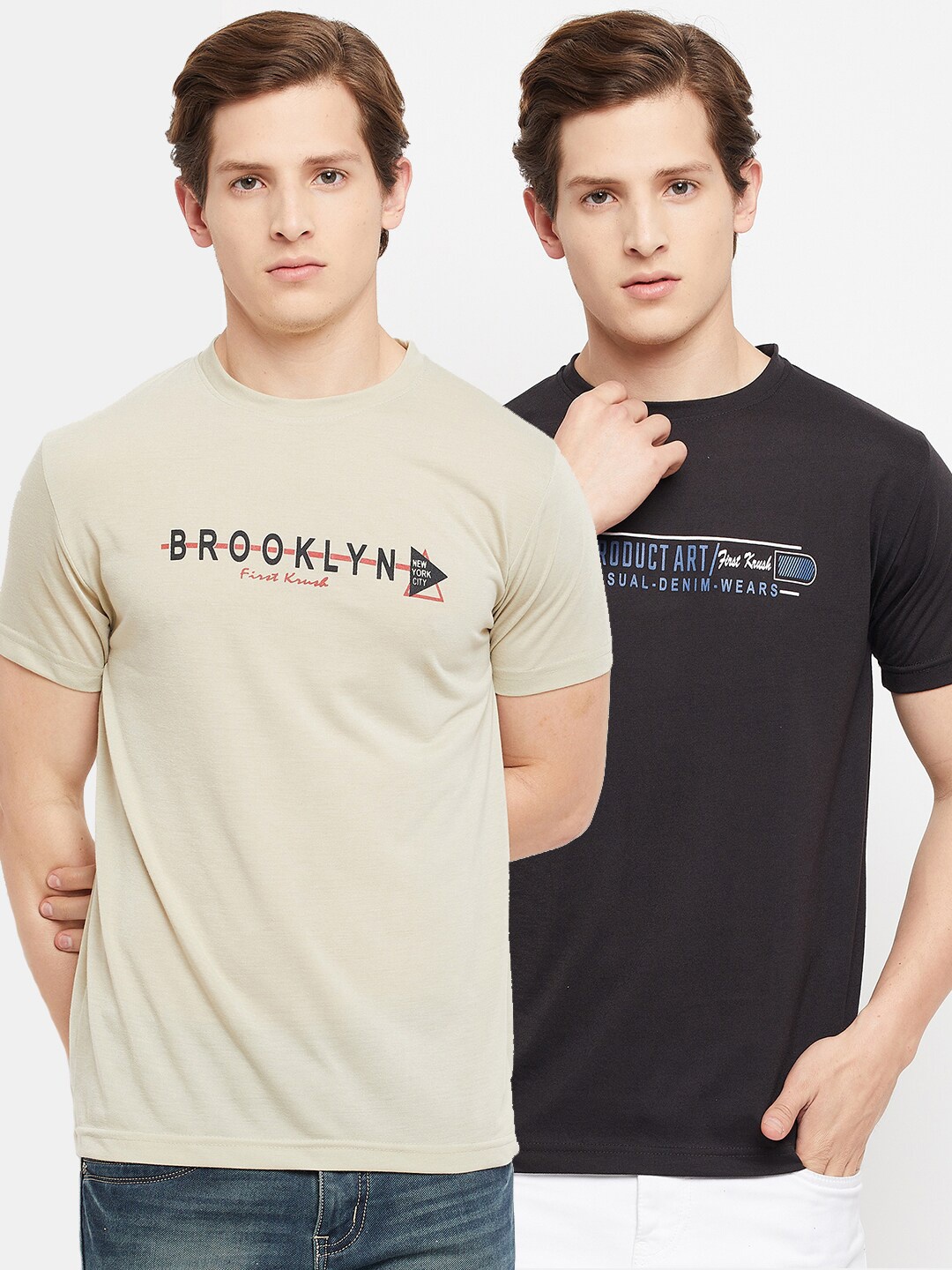 

FirstKrush Men Cream & Black Typography 2 T-shirt
