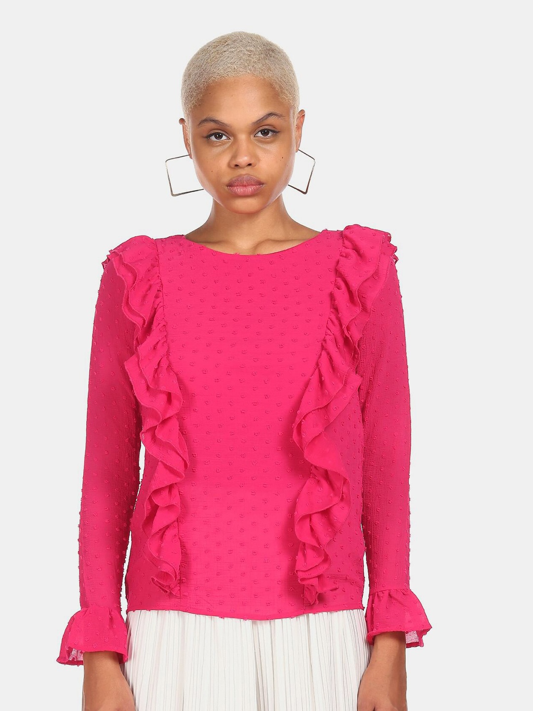 

Sugr Pink Ruffles Dobby Top