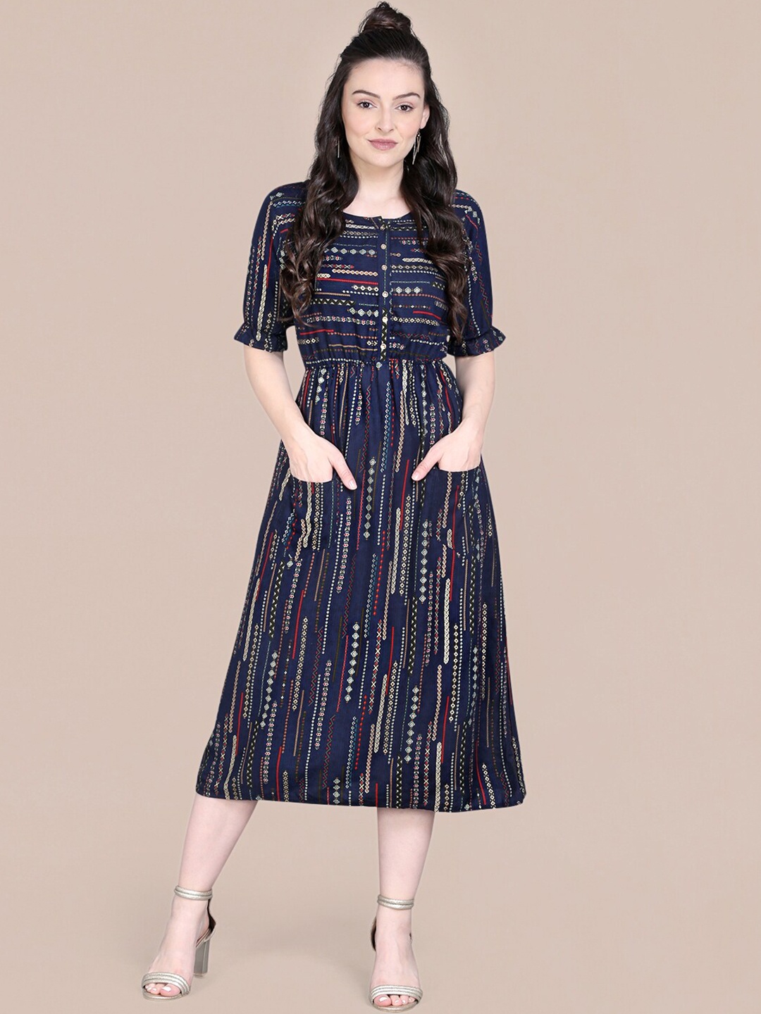 

J Turritopsis Navy Blue Midi Dress
