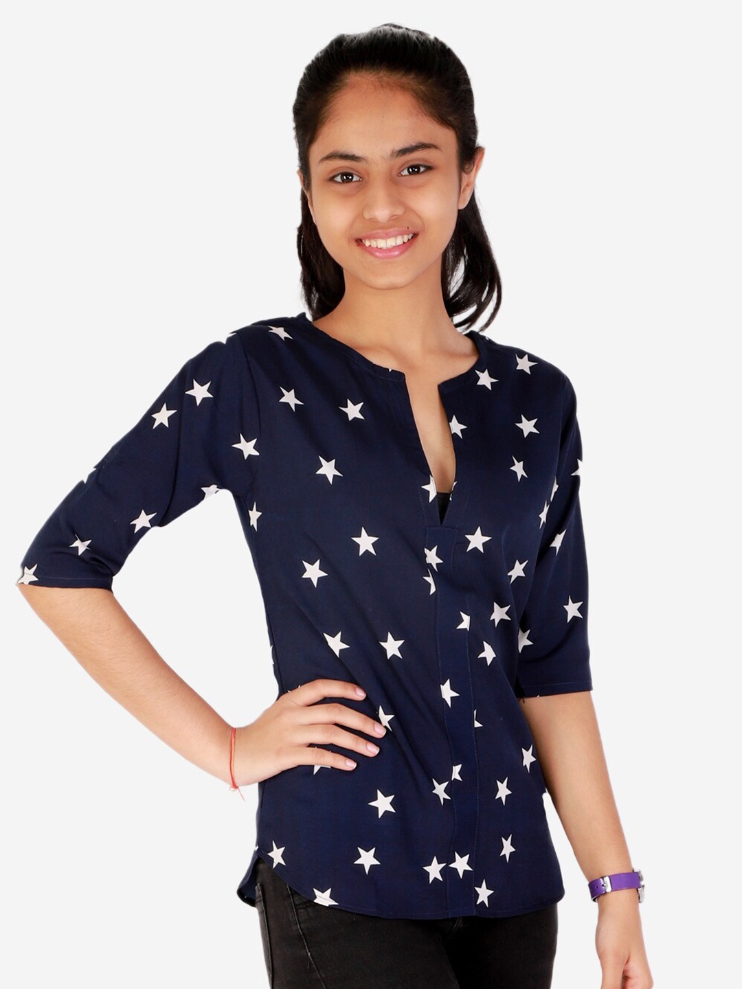 

Chipbeys Blue Print Crepe Top