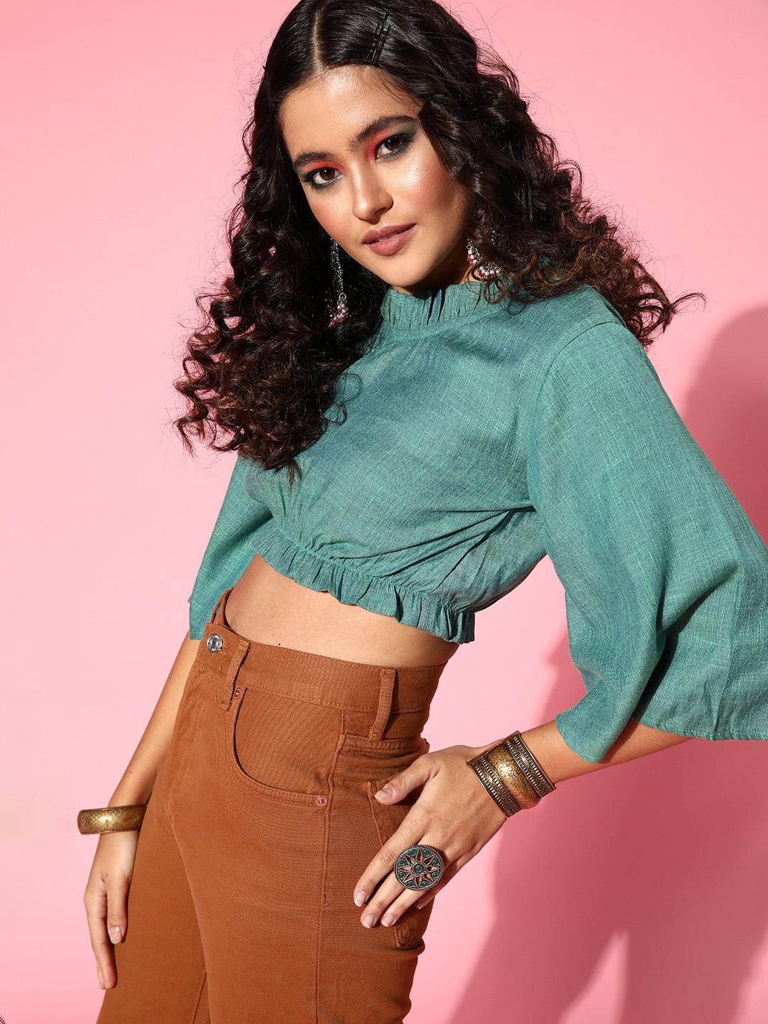 

InWeave Tranquil Teal Solid Ethnic Fusion Top