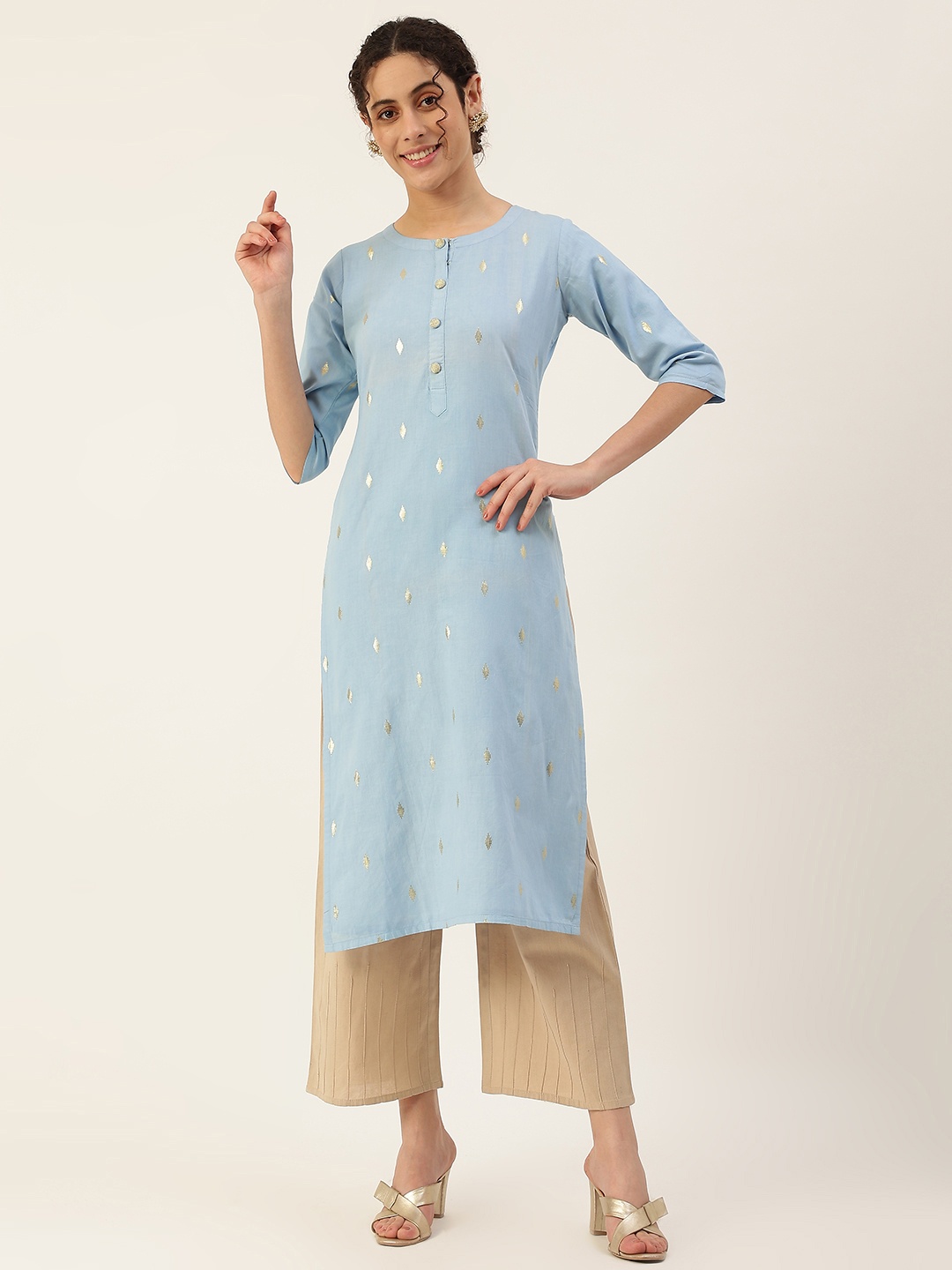

VAABA Women Blue Ethnic Motifs Printed Kurta