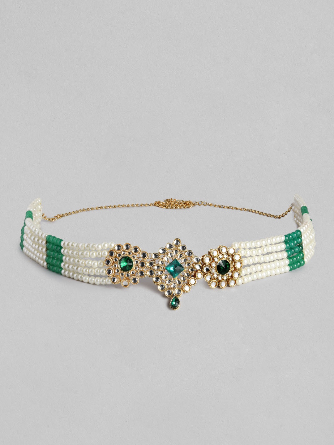 

I Jewels Gold-Plated Green Kundan Studded Adjustable Kamarband