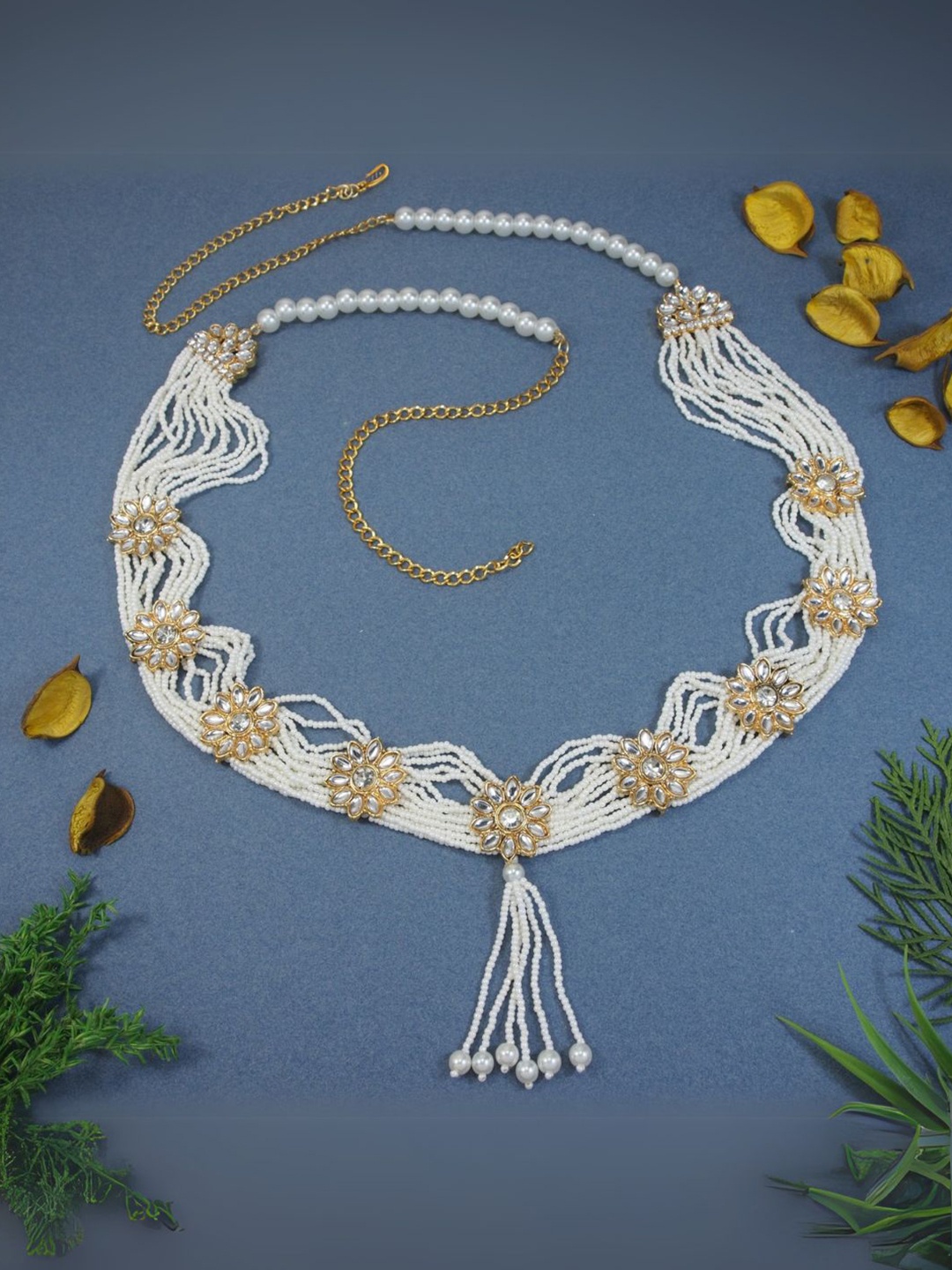 

I Jewels Gold-Plated White Kundan Studded Adjustable Kamarband