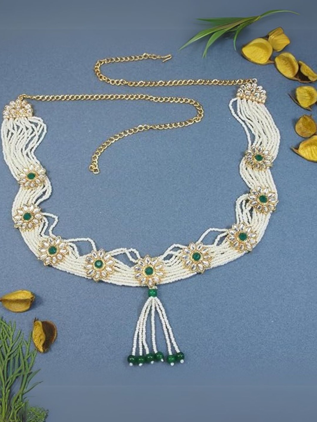 

I Jewels Gold-Plated Green Kundan Studded Adjustable Kamarband