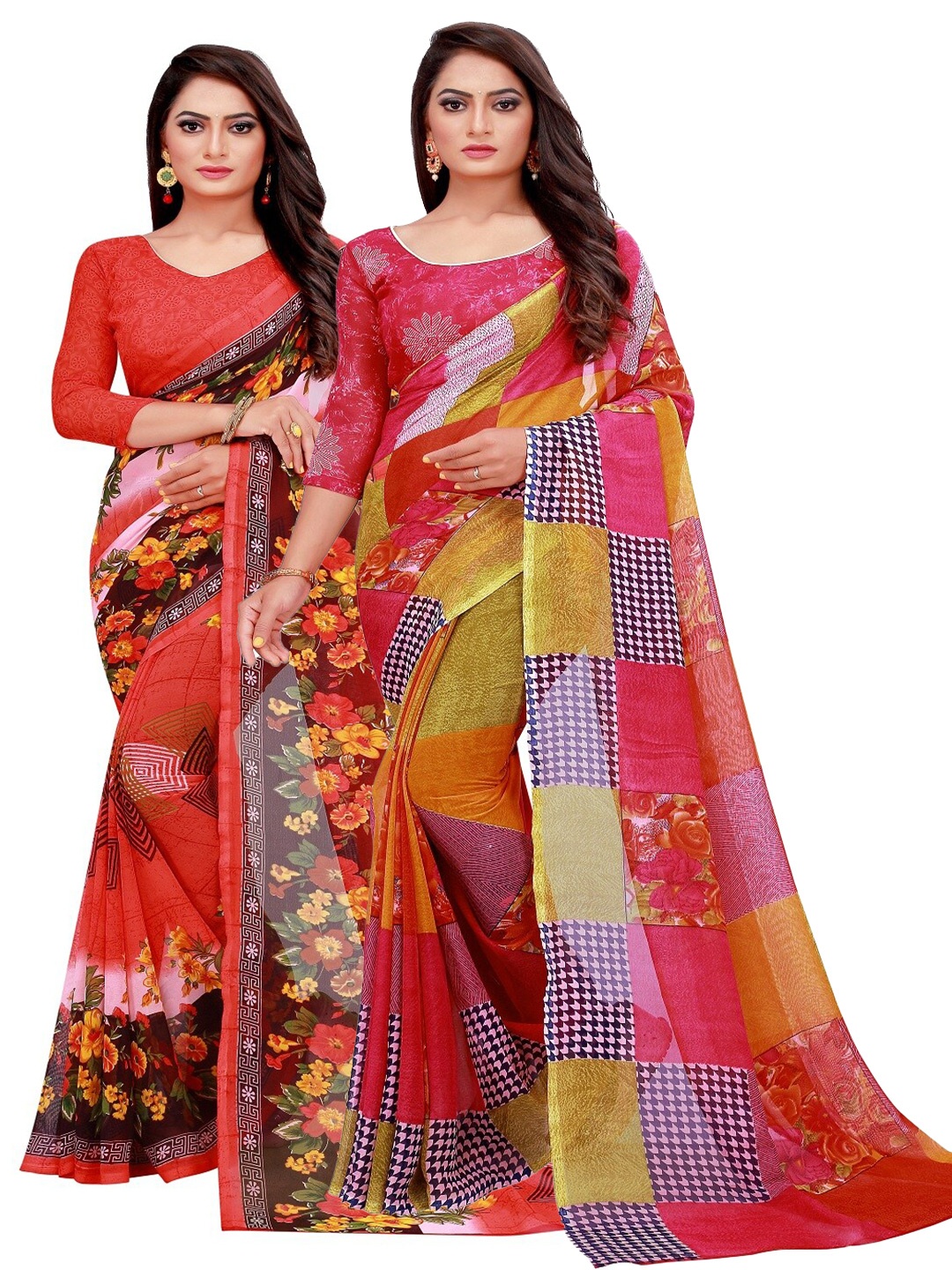 

KALINI Pack of 2 Red Pure Georgette Saree
