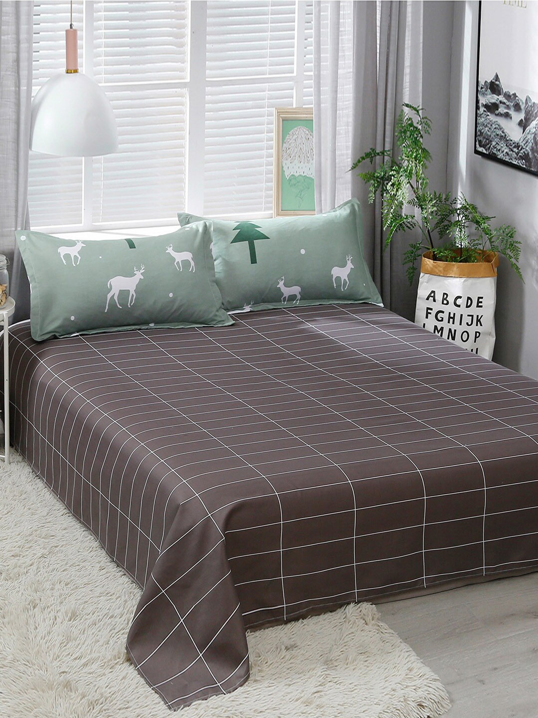 

JC Collection Green & Brown Printed Double Queen Bedding Set