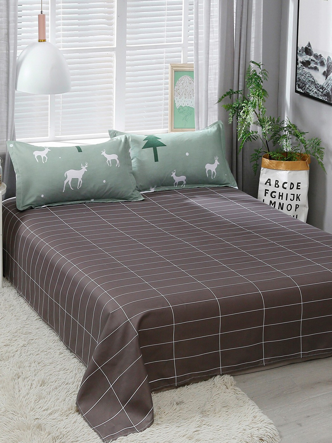 

JC Collection Green Checked Single Bedding Set