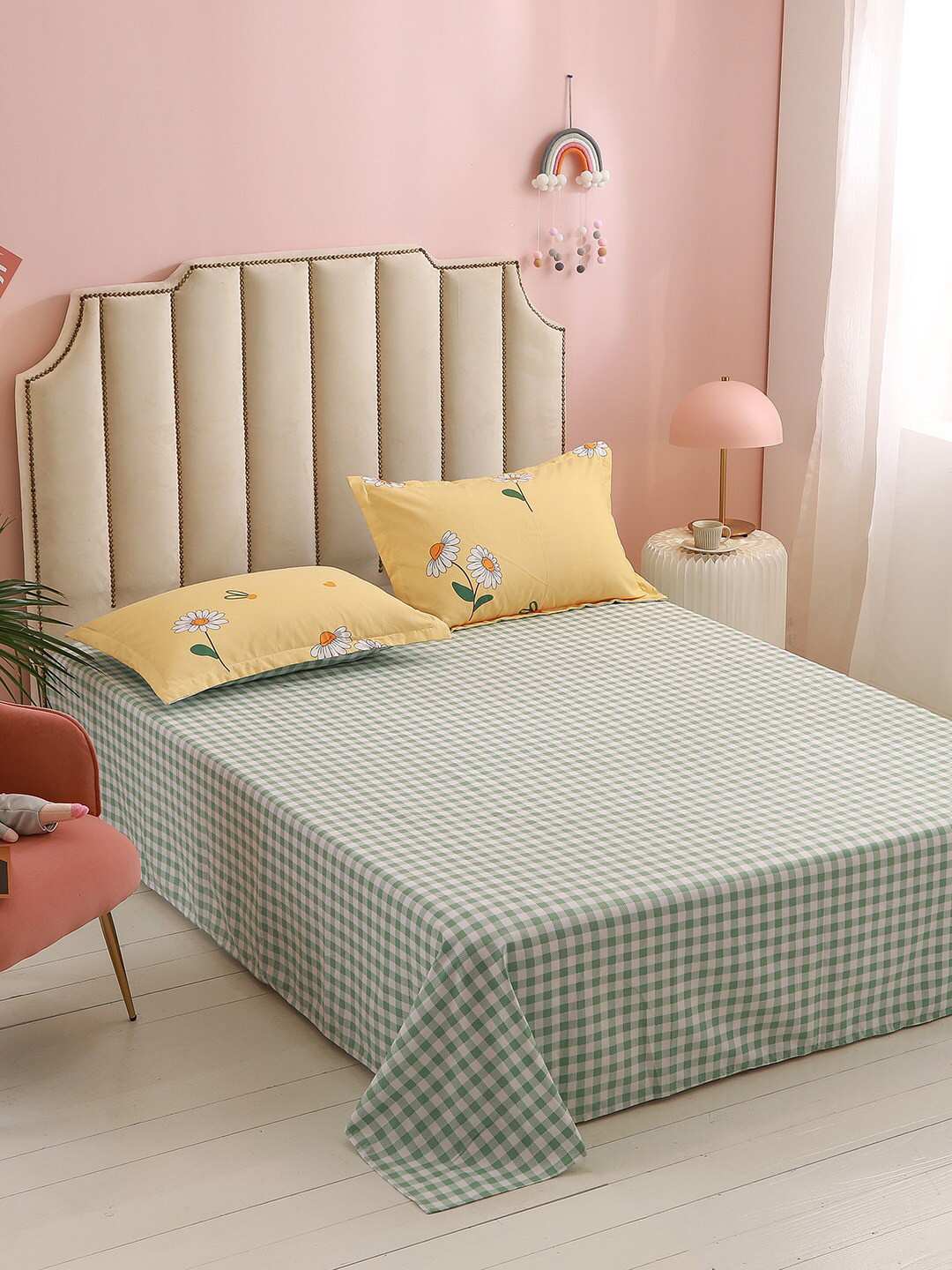 

JC HOME Yellow & Green Printed Single Bedding Set