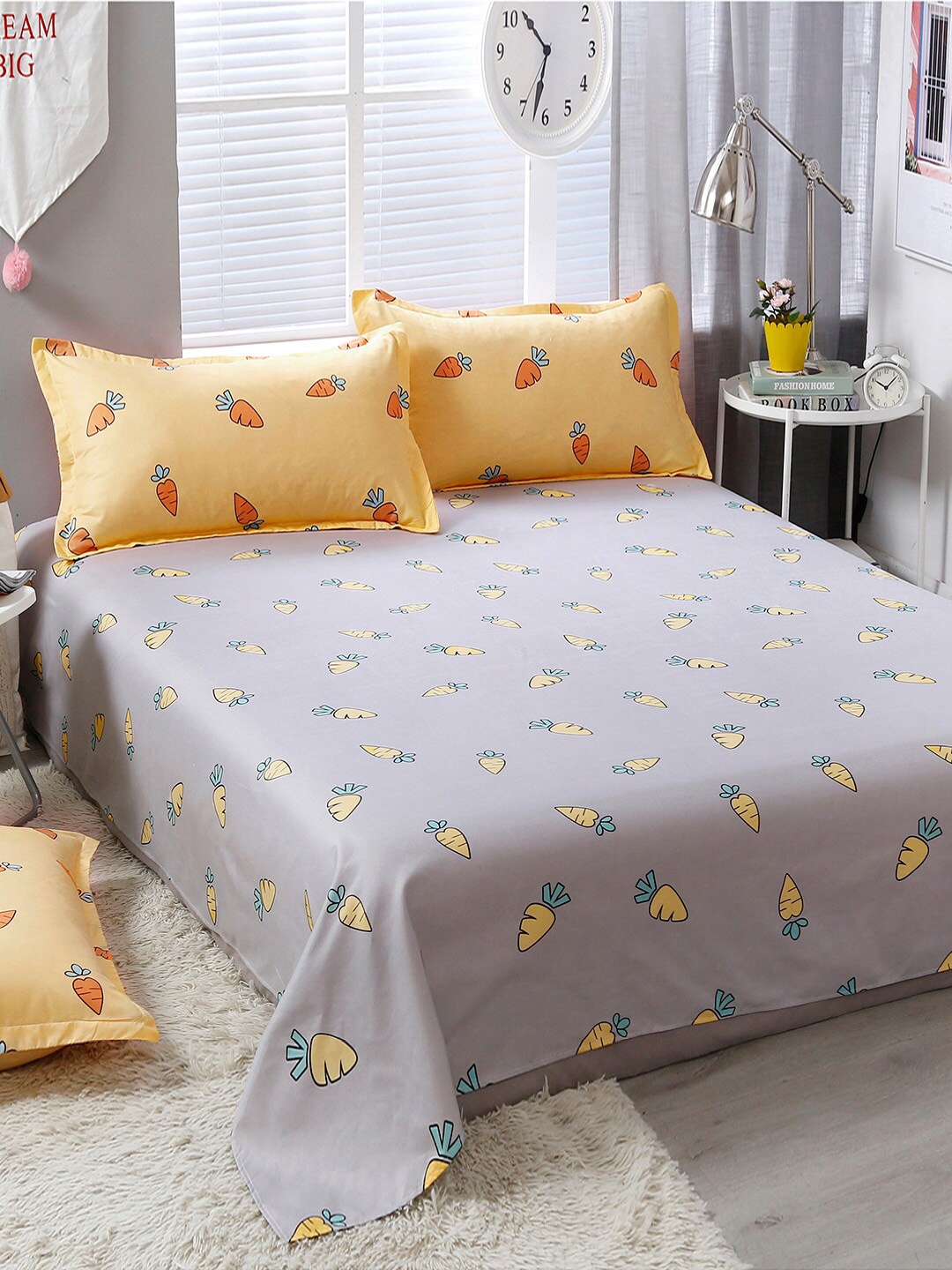 

JC HOME Yellow & Grey Printed Bedding Set