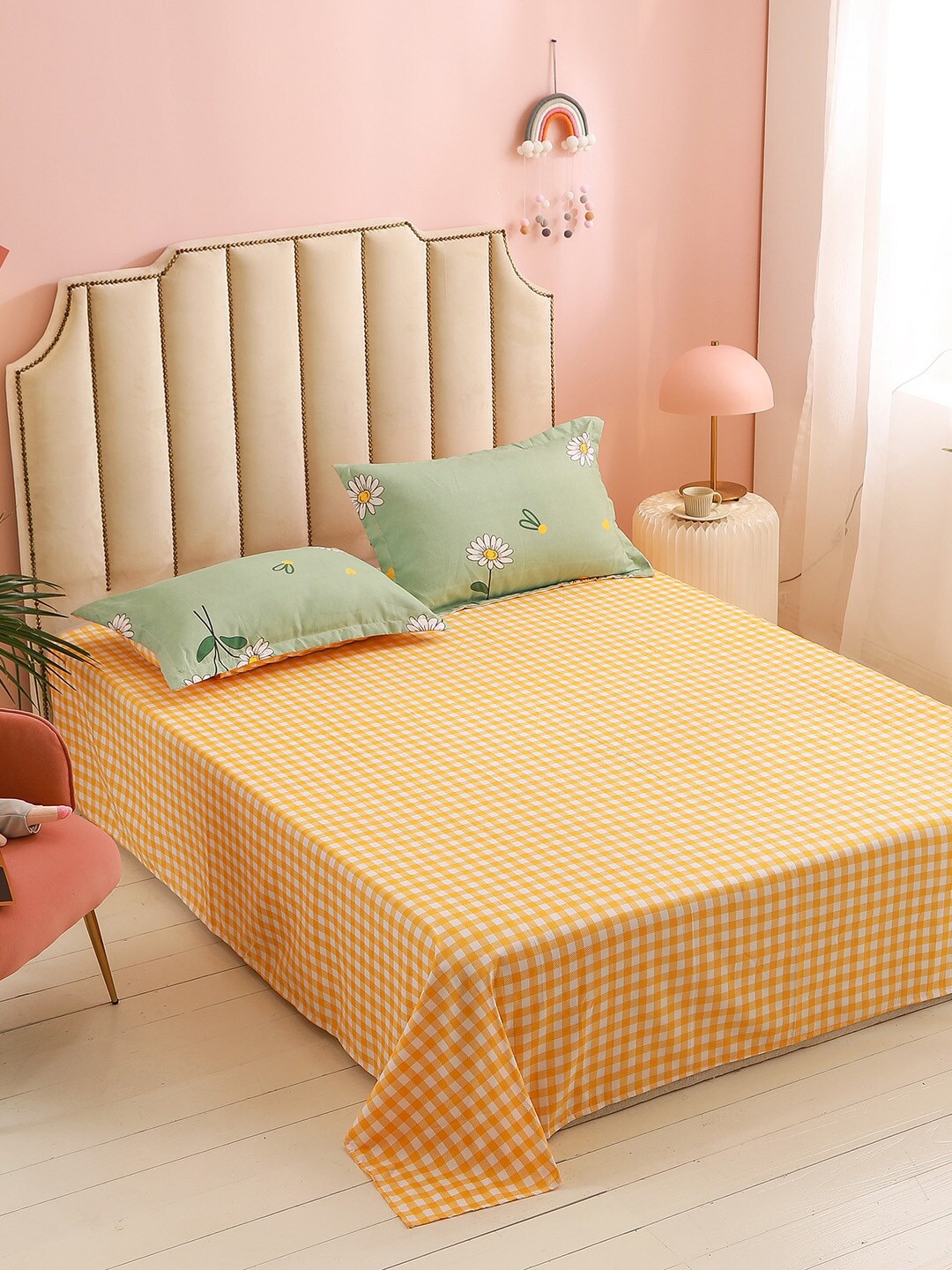 

JC HOME Green & Yellow Printed Double King Bedding Set