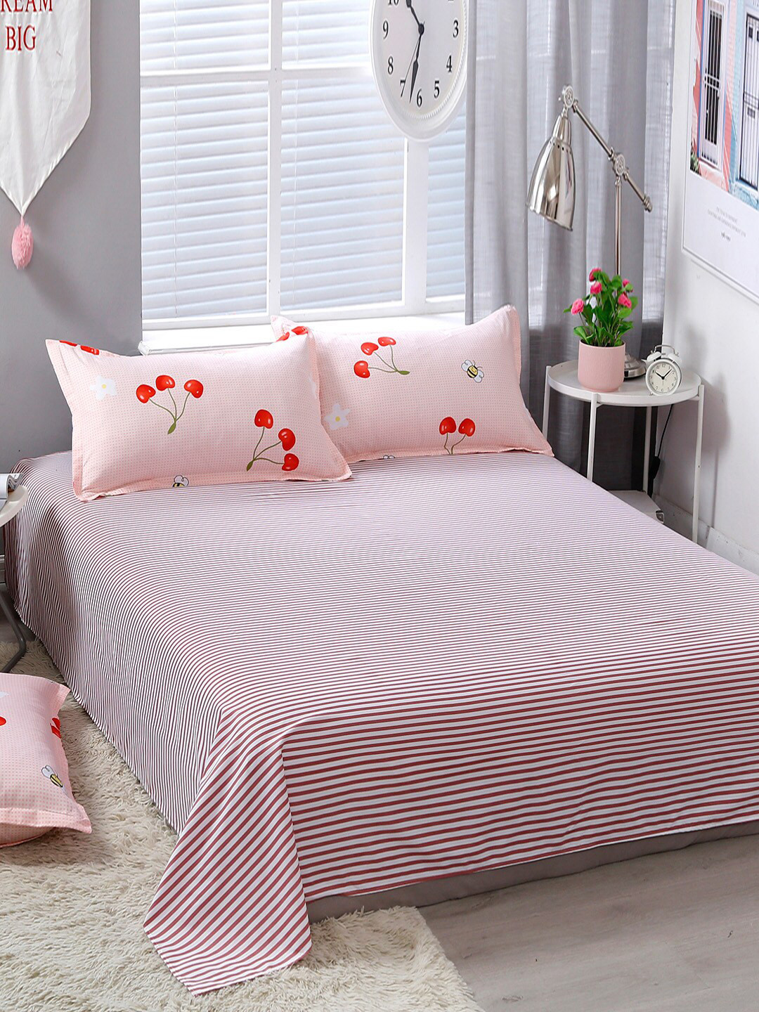 

JC Collection Pink & Red Printed Single Bed Quilt Cover with Bedsheet & 1 Pillow Cover