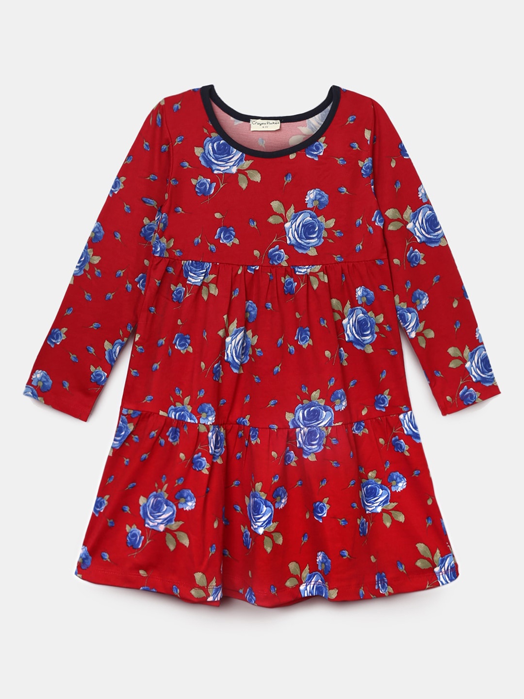 

Hopscotch Red & Blue Floral A-Line Cotton Dress