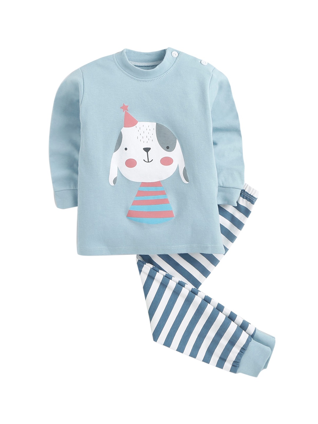 

Hopscotch Boys Blue & White Printed Cotton Blend Night suit