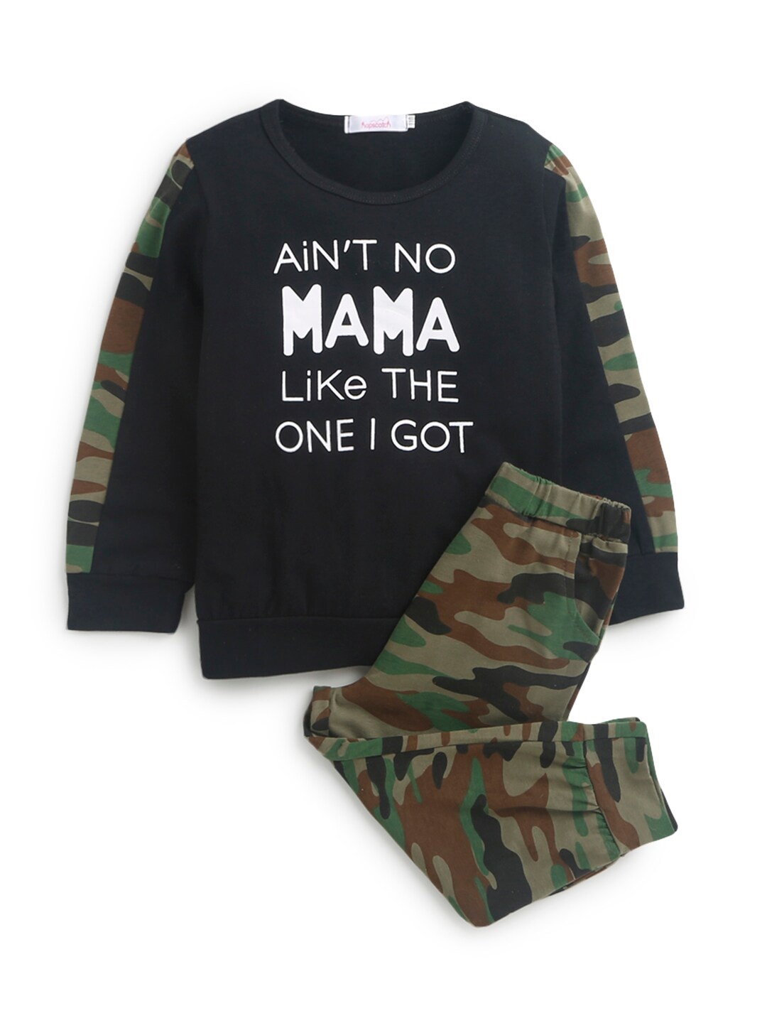 

Hopscotch Boys Black Printed Sweatshirt with Joggers