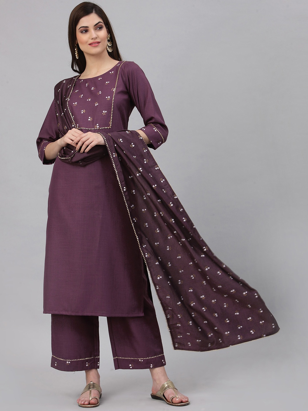 

KALINI Women Purple Floral Printed Kurta with Palazzos With Dupatta