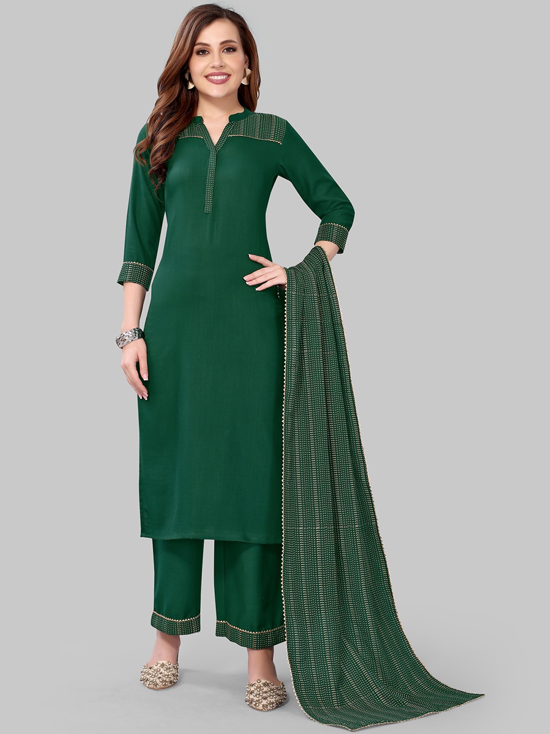 

KALINI Women Green Foil Printed Gotta Patti Kurta with Palazzos & Dupatta