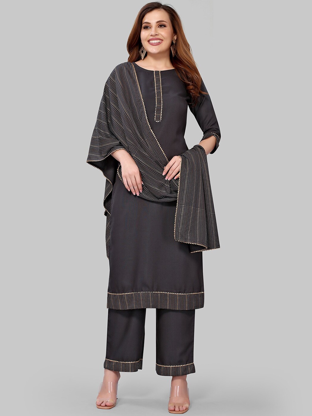 

KALINI Women Grey Kurta with Trousers & With Dupatta