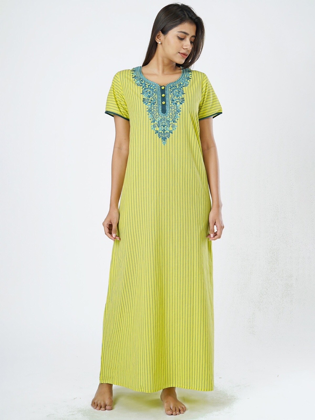 

Maybell Yellow Striped Maxi Nightdress