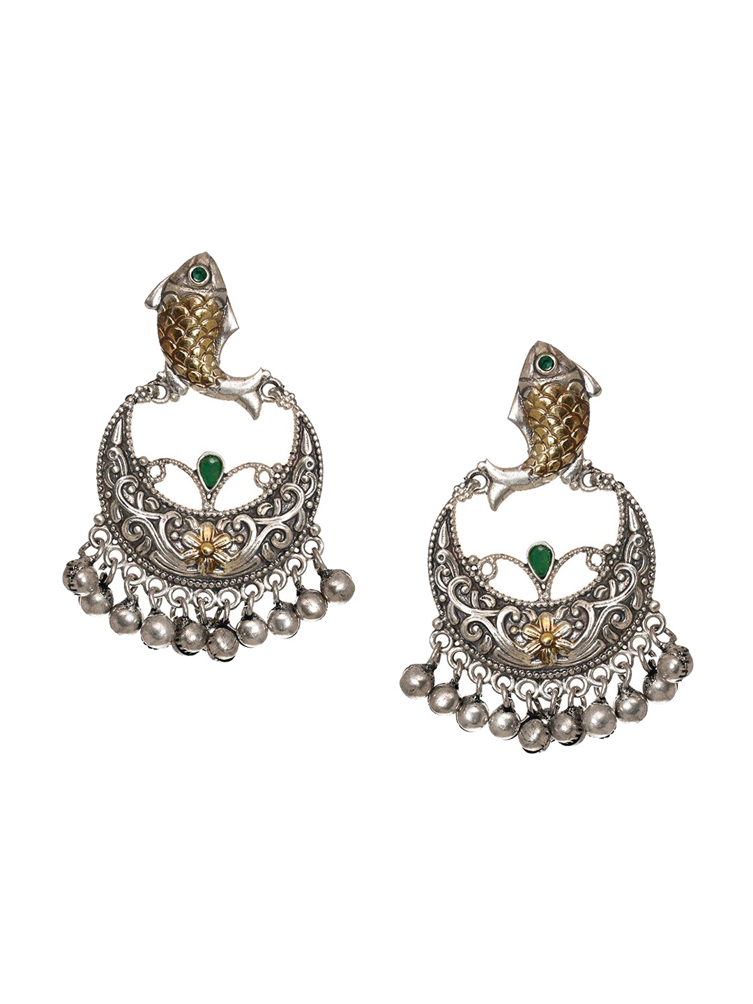 

INDYA Green Contemporary Chandbalis Earrings