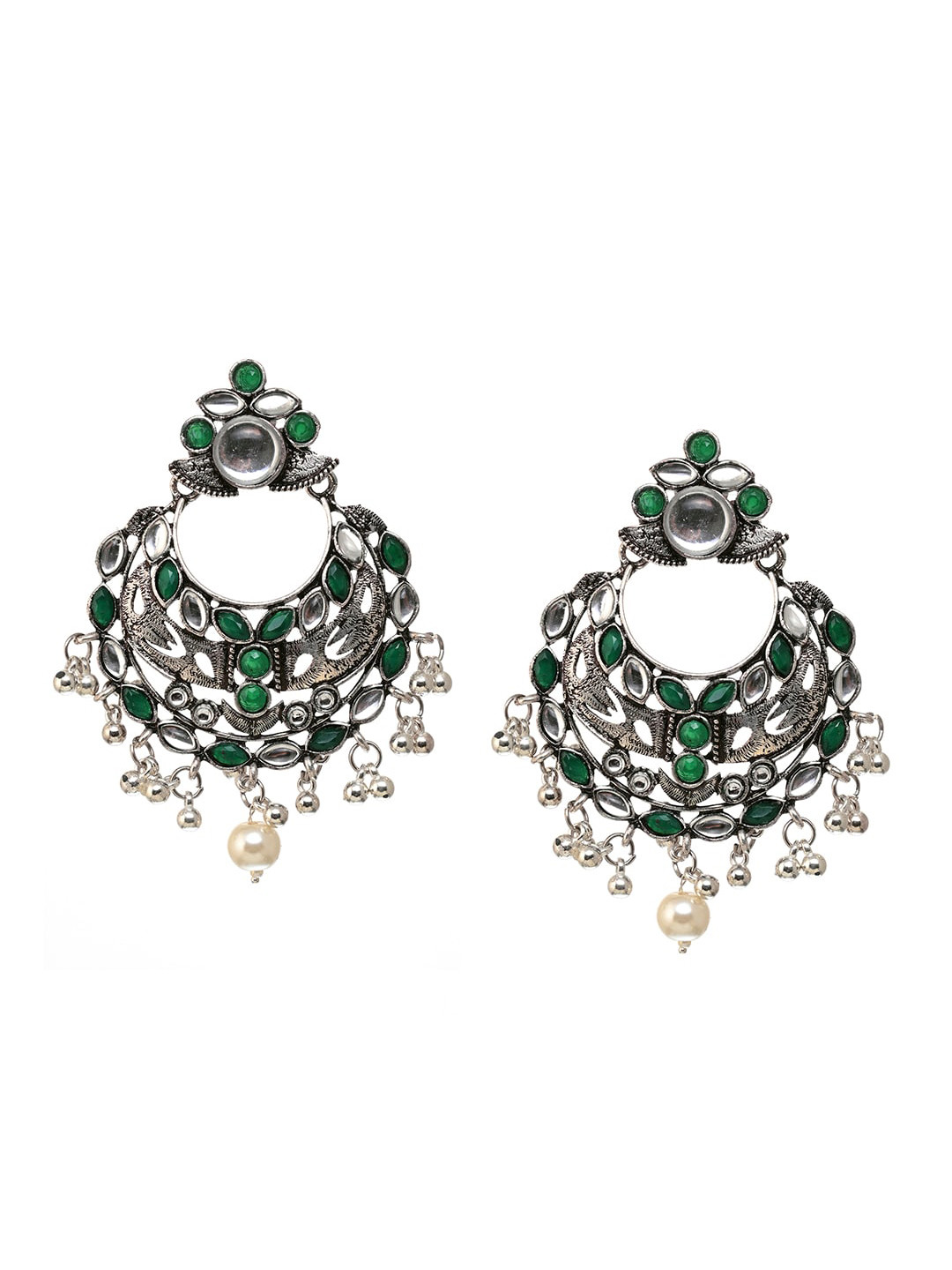 

INDYA Green Contemporary Chandbalis Earrings